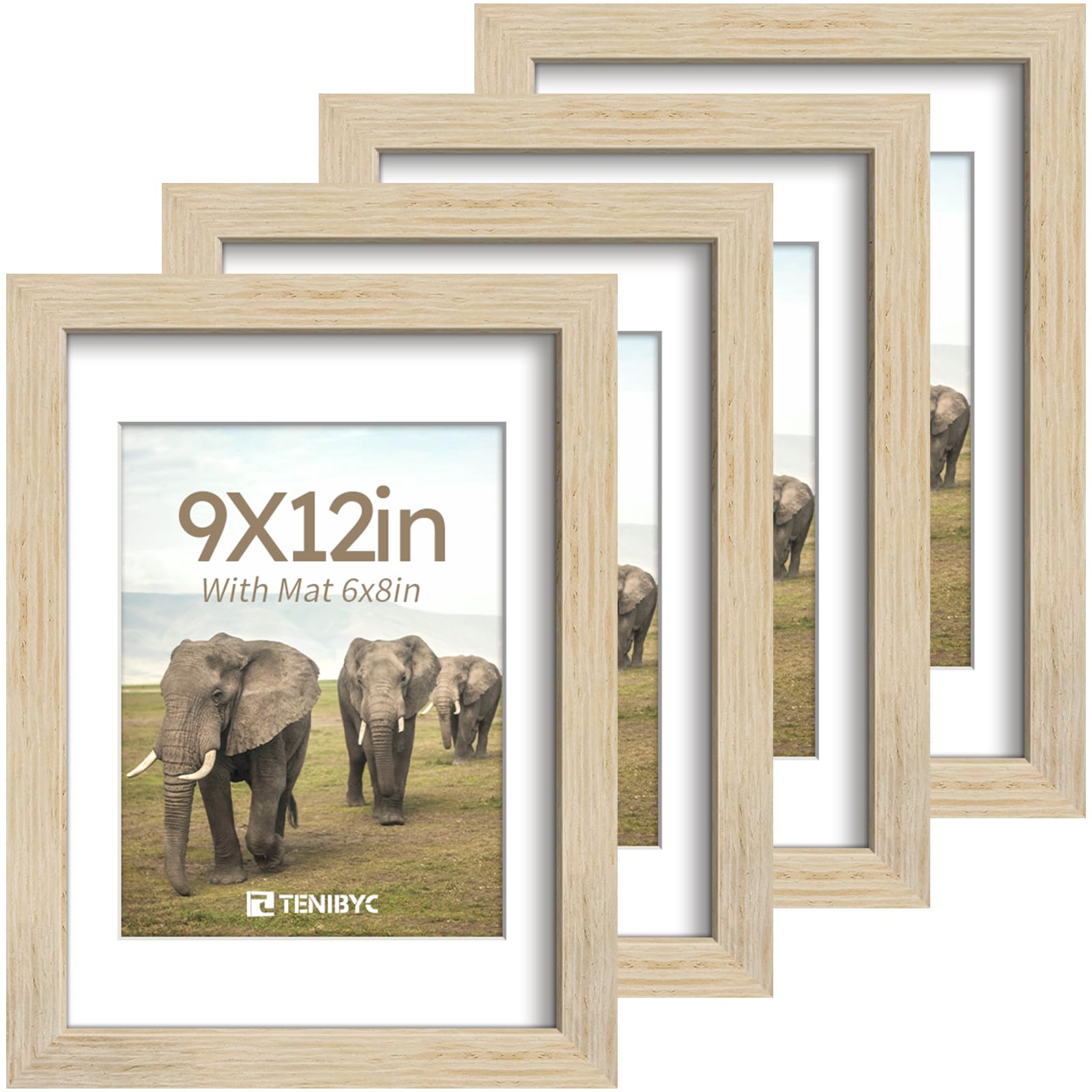 12x16 Picture Frame Set - 4 Pack, Walnut Solid Wood Photo Frames - Tempered Glass - Displays Photos 8.5x11 with Mat or 12 x 16 without - Room, Office, Gallery, Studio, and Hallway Decor - Wall Hanging