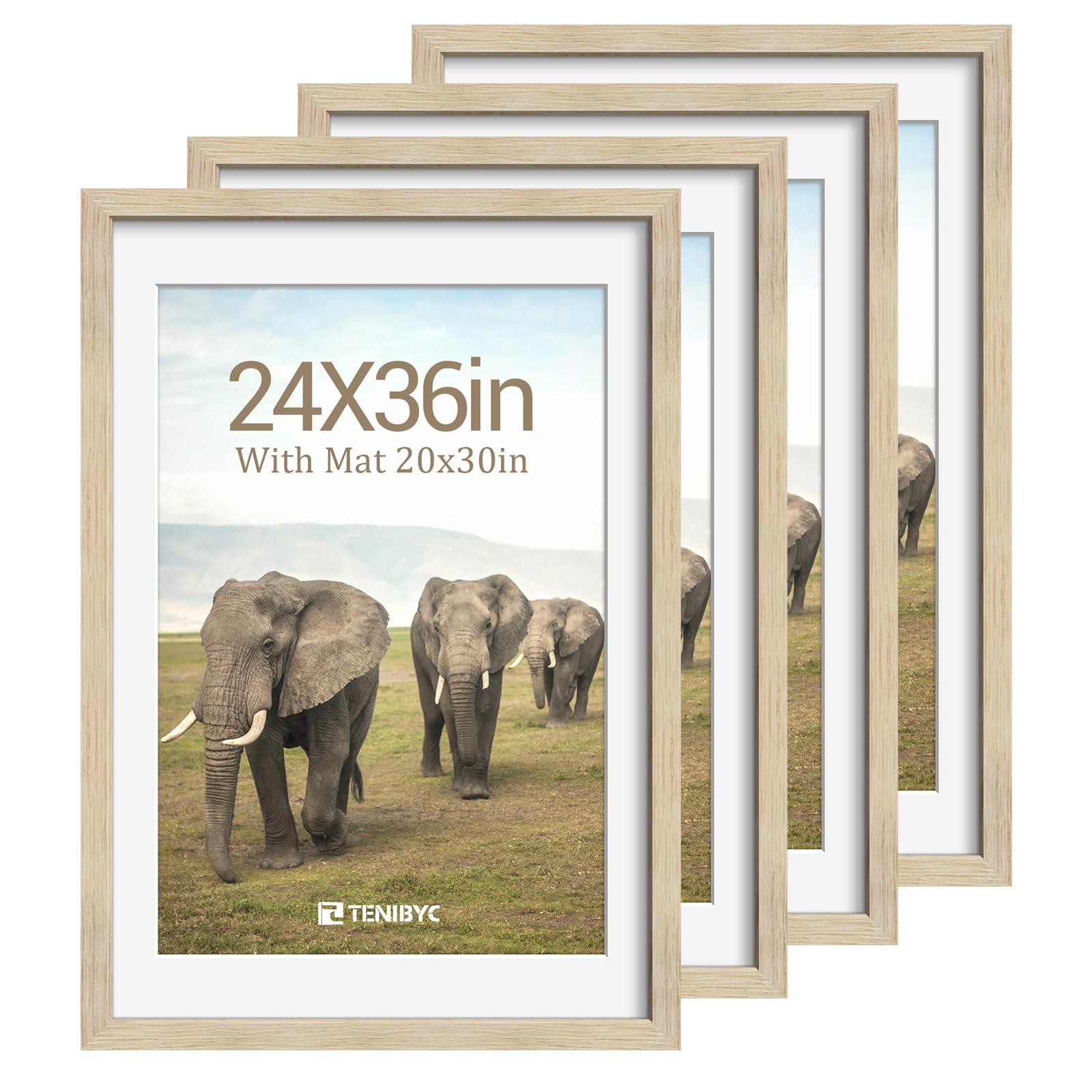 12x16 Picture Frame Set - 4 Pack, Walnut Solid Wood Photo Frames - Tempered Glass - Displays Photos 8.5x11 with Mat or 12 x 16 without - Room, Office, Gallery, Studio, and Hallway Decor - Wall Hanging