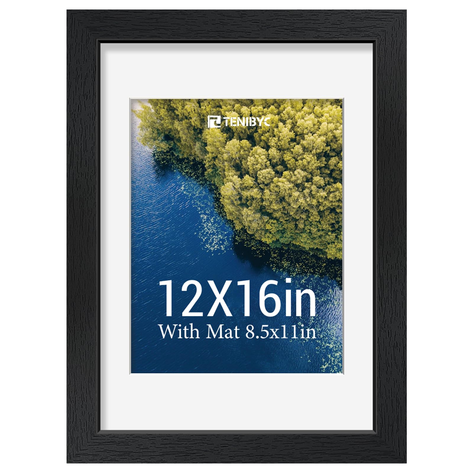 12x16 Picture Frame Set - 4 Pack, Walnut Solid Wood Photo Frames - Tempered Glass - Displays Photos 8.5x11 with Mat or 12 x 16 without - Room, Office, Gallery, Studio, and Hallway Decor - Wall Hanging