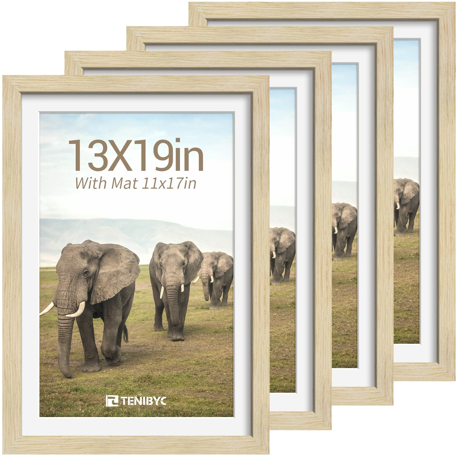 12x16 Picture Frame Set - 4 Pack, Walnut Solid Wood Photo Frames - Tempered Glass - Displays Photos 8.5x11 with Mat or 12 x 16 without - Room, Office, Gallery, Studio, and Hallway Decor - Wall Hanging