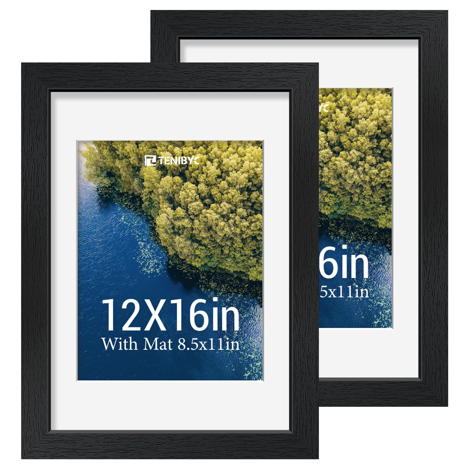 12x16 Picture Frame Set - 4 Pack, Walnut Solid Wood Photo Frames - Tempered Glass - Displays Photos 8.5x11 with Mat or 12 x 16 without - Room, Office, Gallery, Studio, and Hallway Decor - Wall Hanging