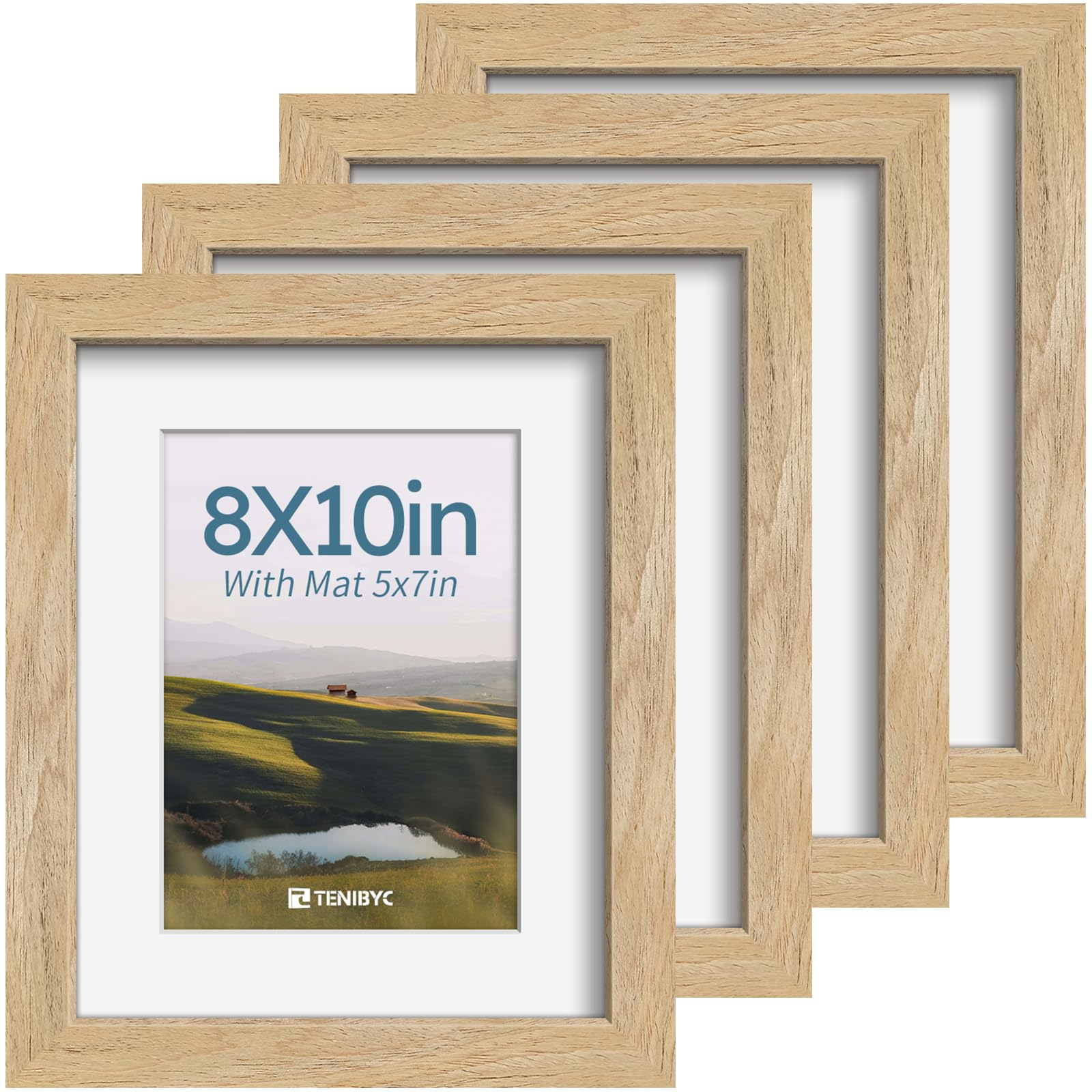 12x16 Picture Frame Set - 4 Pack, Walnut Solid Wood Photo Frames - Tempered Glass - Displays Photos 8.5x11 with Mat or 12 x 16 without - Room, Office, Gallery, Studio, and Hallway Decor - Wall Hanging