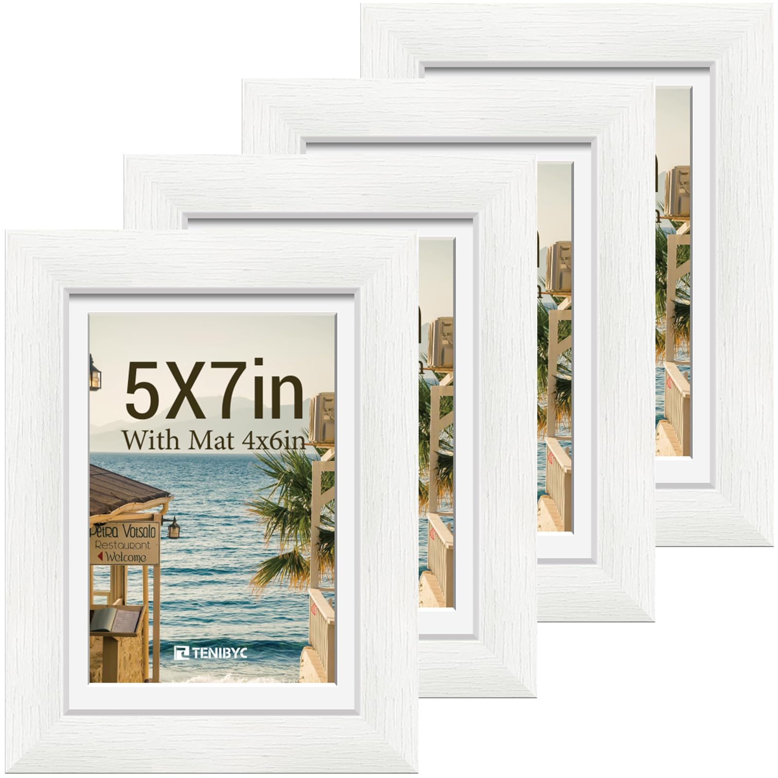 12x16 Picture Frame Set - 4 Pack, Walnut Solid Wood Photo Frames - Tempered Glass - Displays Photos 8.5x11 with Mat or 12 x 16 without - Room, Office, Gallery, Studio, and Hallway Decor - Wall Hanging