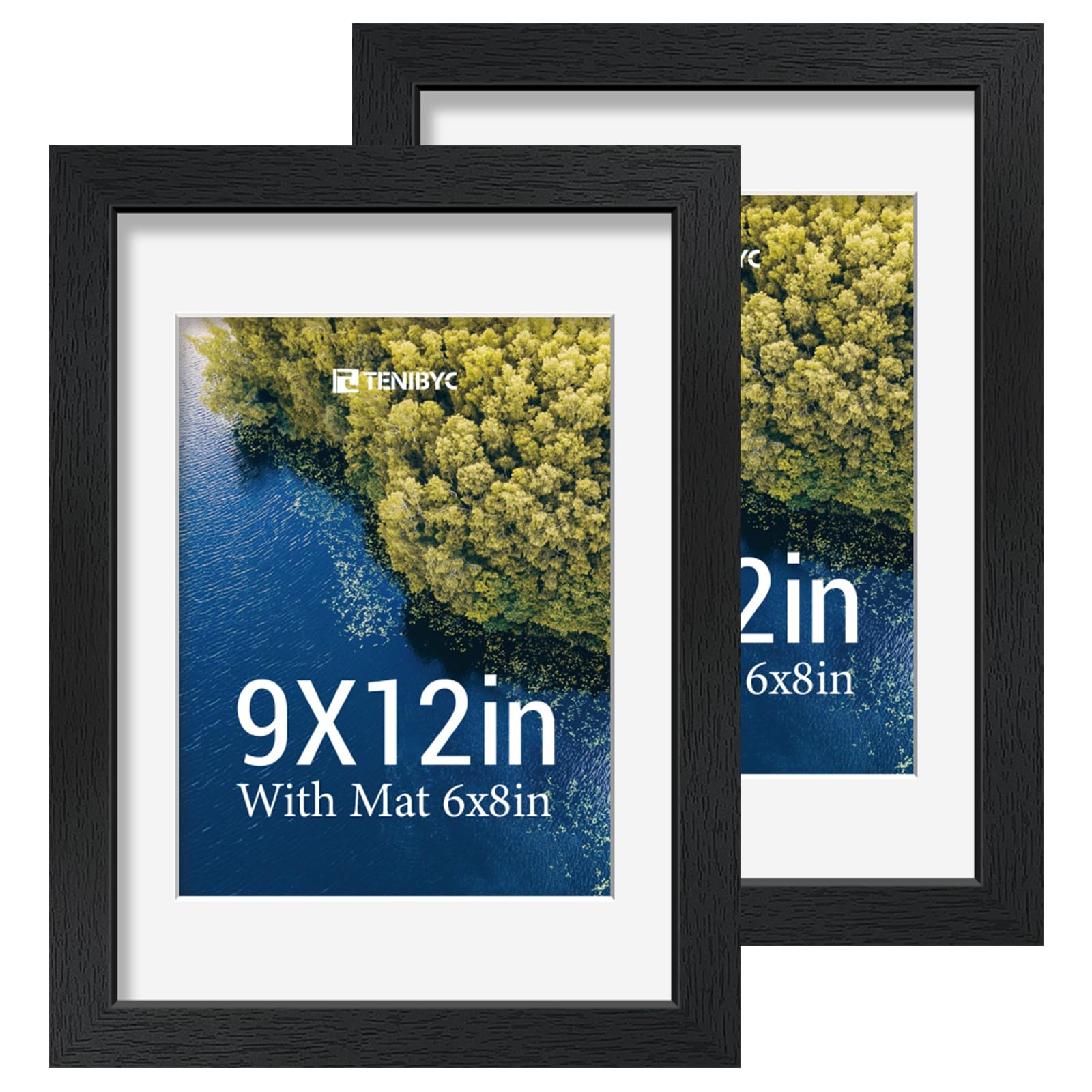 12x16 Picture Frame Set - 4 Pack, Walnut Solid Wood Photo Frames - Tempered Glass - Displays Photos 8.5x11 with Mat or 12 x 16 without - Room, Office, Gallery, Studio, and Hallway Decor - Wall Hanging
