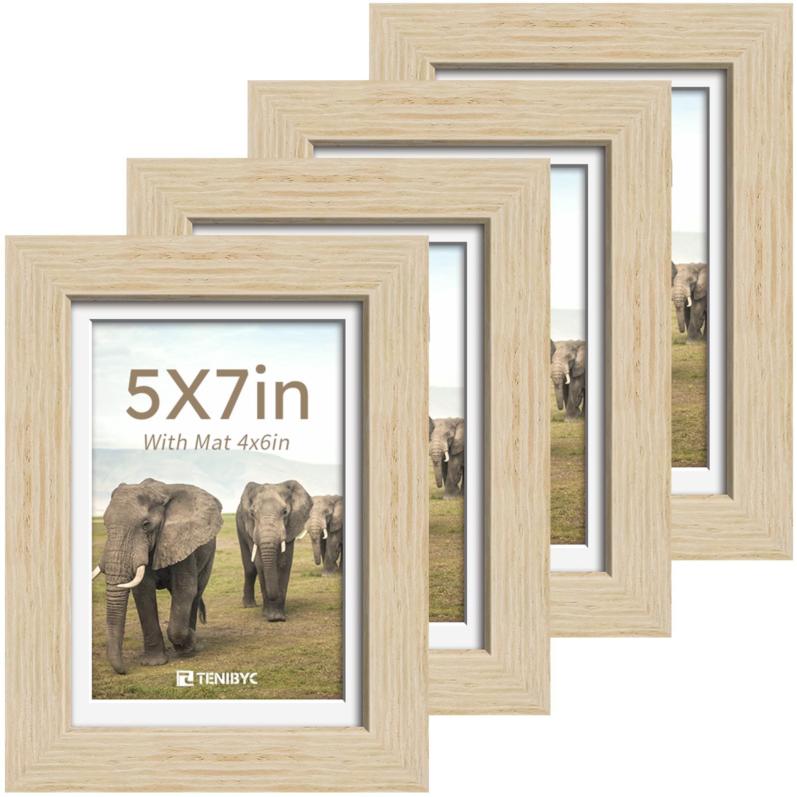 12x16 Picture Frame Set - 4 Pack, Walnut Solid Wood Photo Frames - Tempered Glass - Displays Photos 8.5x11 with Mat or 12 x 16 without - Room, Office, Gallery, Studio, and Hallway Decor - Wall Hanging