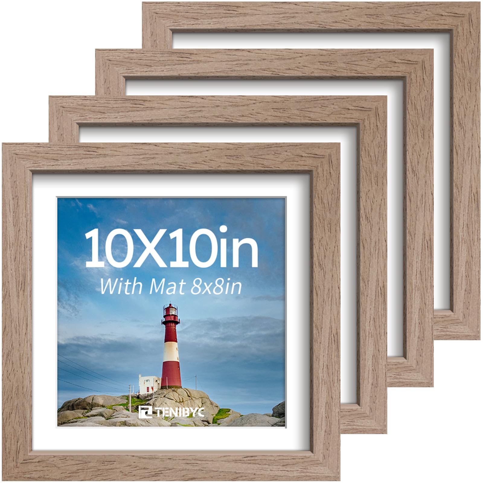 12x16 Picture Frame Set - 4 Pack, Walnut Solid Wood Photo Frames - Tempered Glass - Displays Photos 8.5x11 with Mat or 12 x 16 without - Room, Office, Gallery, Studio, and Hallway Decor - Wall Hanging