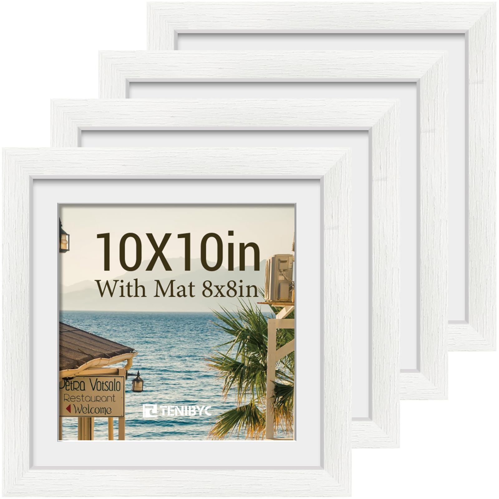 12x16 Picture Frame Set - 4 Pack, Walnut Solid Wood Photo Frames - Tempered Glass - Displays Photos 8.5x11 with Mat or 12 x 16 without - Room, Office, Gallery, Studio, and Hallway Decor - Wall Hanging
