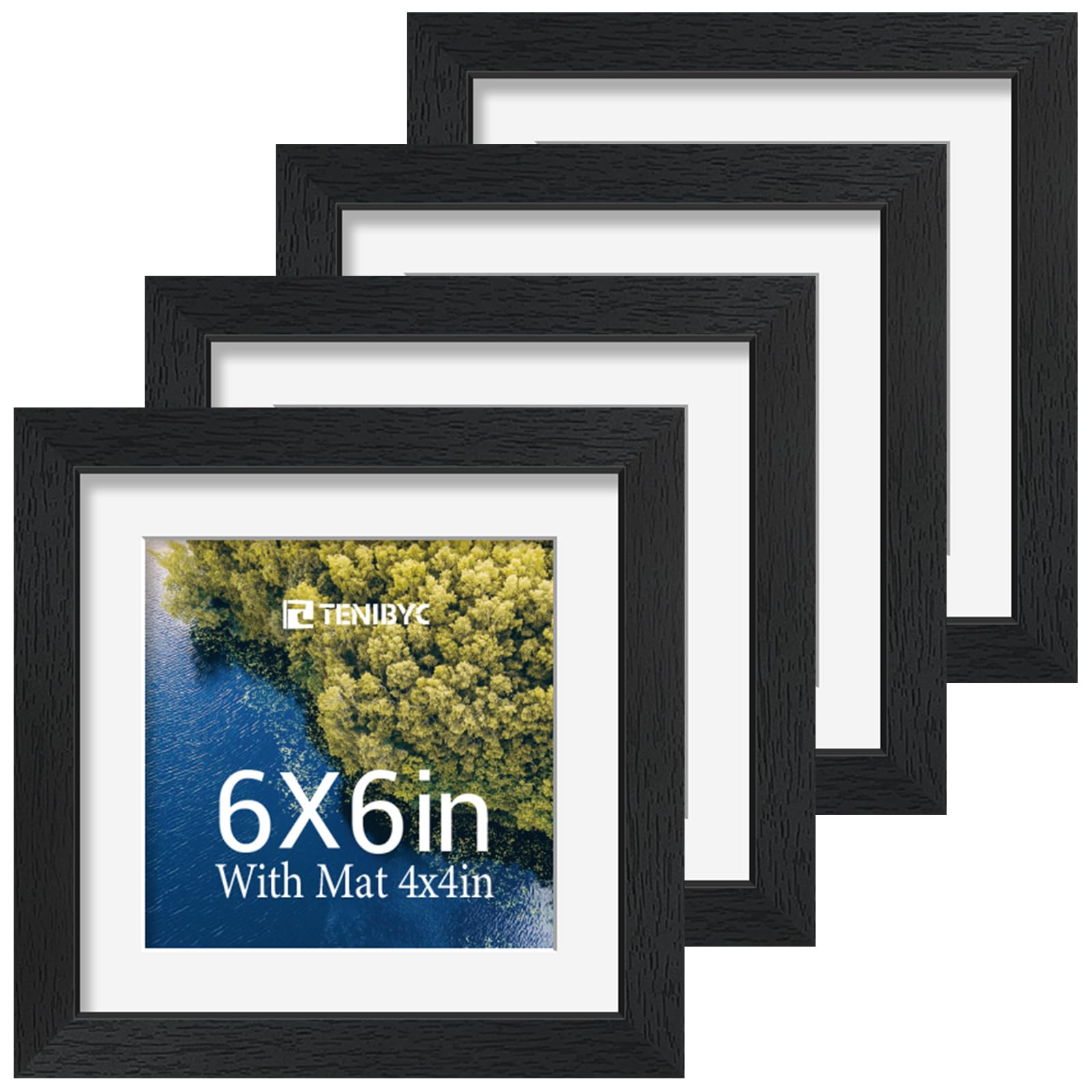 12x16 Picture Frame Set - 4 Pack, Walnut Solid Wood Photo Frames - Tempered Glass - Displays Photos 8.5x11 with Mat or 12 x 16 without - Room, Office, Gallery, Studio, and Hallway Decor - Wall Hanging
