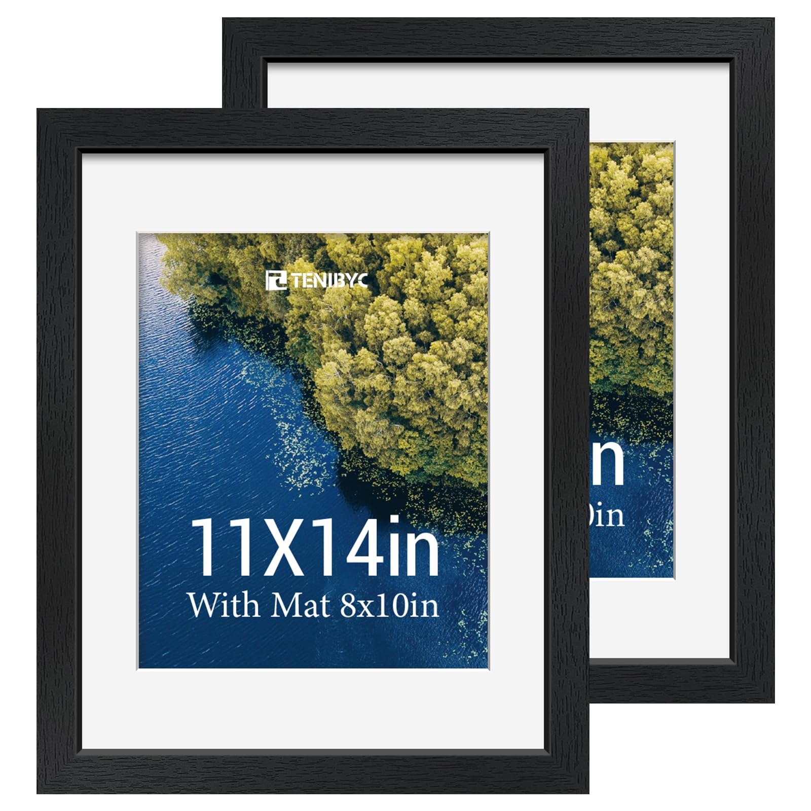 12x16 Picture Frame Set - 4 Pack, Walnut Solid Wood Photo Frames - Tempered Glass - Displays Photos 8.5x11 with Mat or 12 x 16 without - Room, Office, Gallery, Studio, and Hallway Decor - Wall Hanging