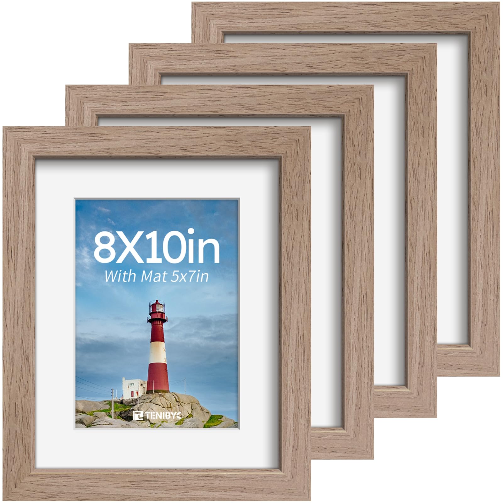 12x16 Picture Frame Set - 4 Pack, Walnut Solid Wood Photo Frames - Tempered Glass - Displays Photos 8.5x11 with Mat or 12 x 16 without - Room, Office, Gallery, Studio, and Hallway Decor - Wall Hanging