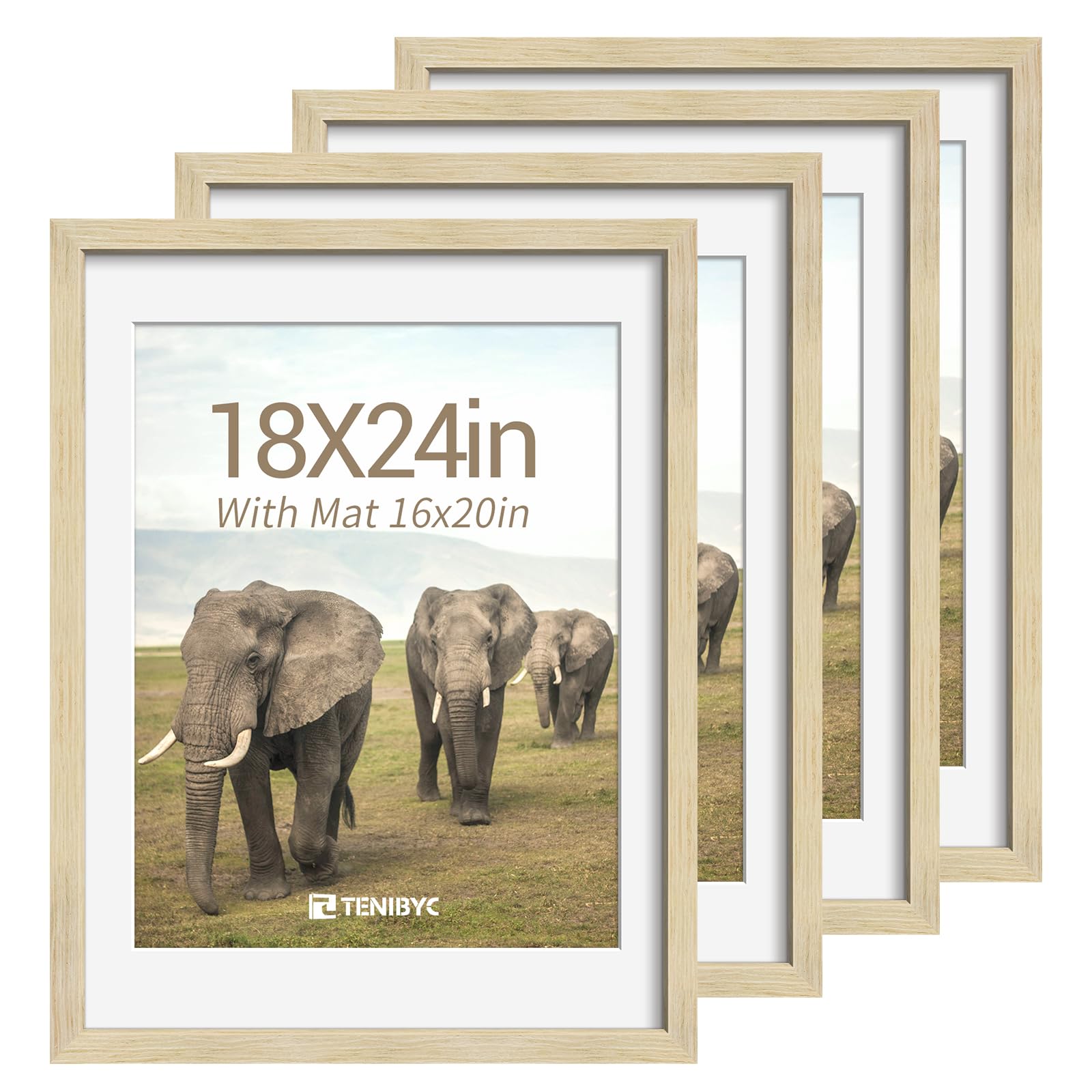 12x16 Picture Frame Set - 4 Pack, Walnut Solid Wood Photo Frames - Tempered Glass - Displays Photos 8.5x11 with Mat or 12 x 16 without - Room, Office, Gallery, Studio, and Hallway Decor - Wall Hanging