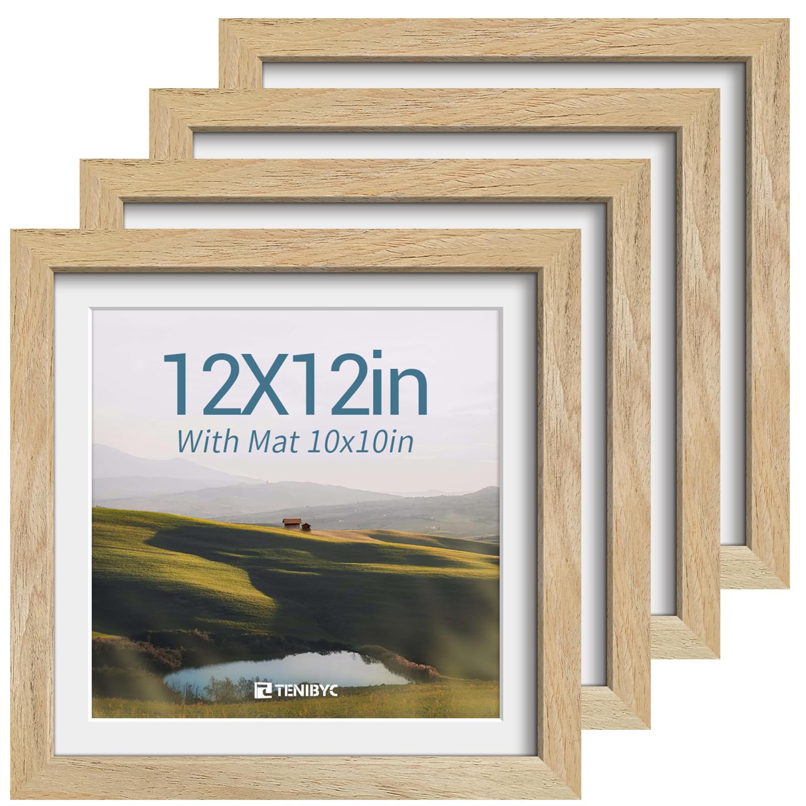 12x16 Picture Frame Set - 4 Pack, Walnut Solid Wood Photo Frames - Tempered Glass - Displays Photos 8.5x11 with Mat or 12 x 16 without - Room, Office, Gallery, Studio, and Hallway Decor - Wall Hanging