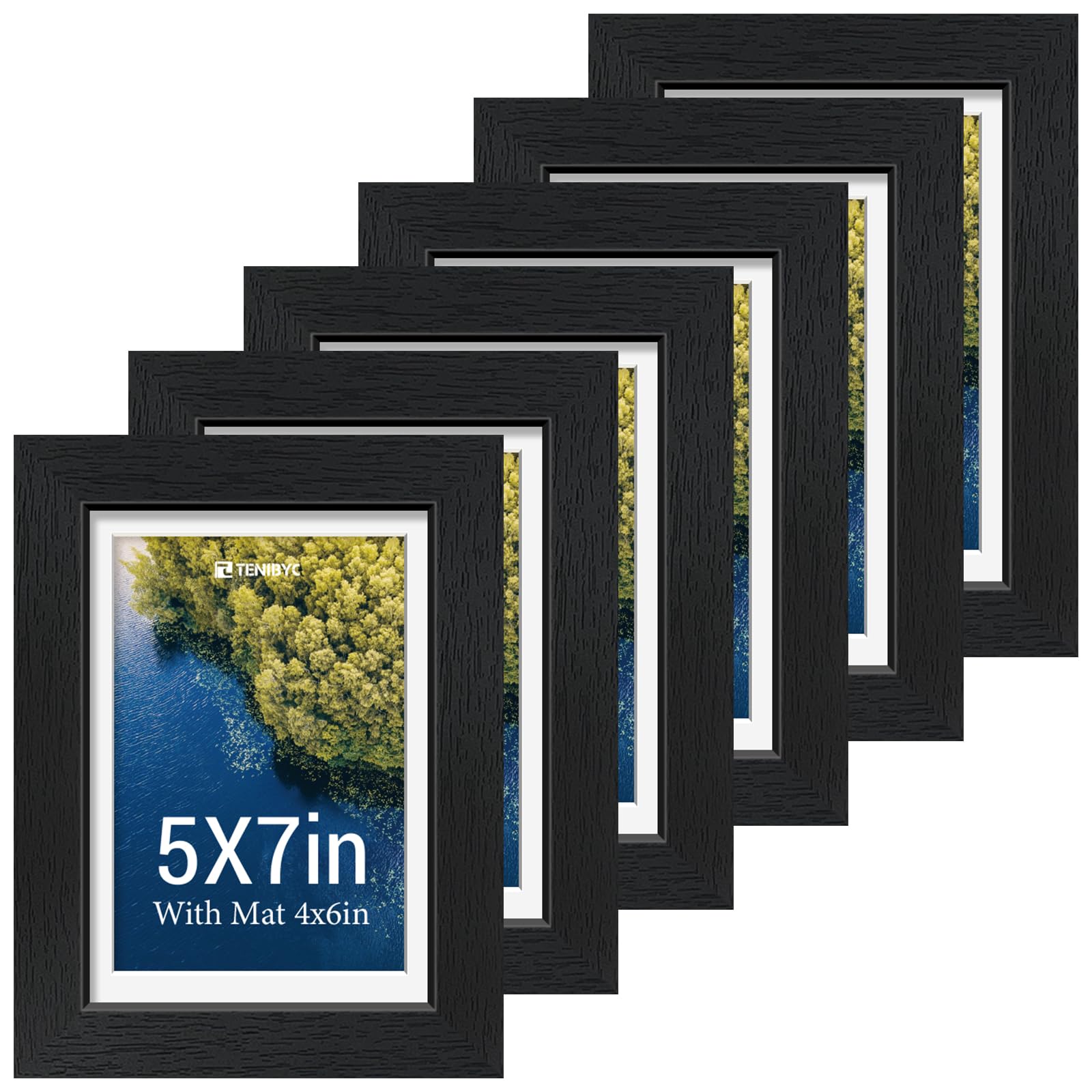 12x16 Picture Frame Set - 4 Pack, Walnut Solid Wood Photo Frames - Tempered Glass - Displays Photos 8.5x11 with Mat or 12 x 16 without - Room, Office, Gallery, Studio, and Hallway Decor - Wall Hanging