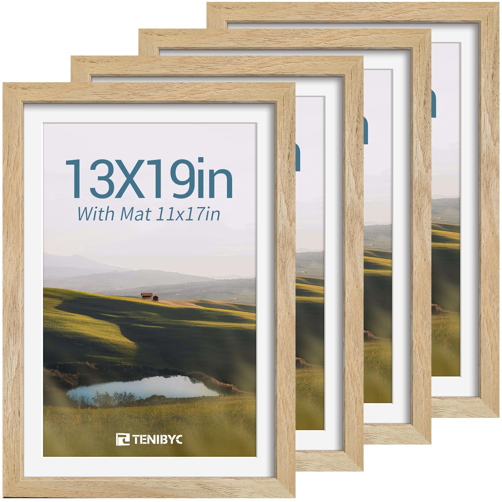 12x16 Picture Frame Set - 4 Pack, Walnut Solid Wood Photo Frames - Tempered Glass - Displays Photos 8.5x11 with Mat or 12 x 16 without - Room, Office, Gallery, Studio, and Hallway Decor - Wall Hanging