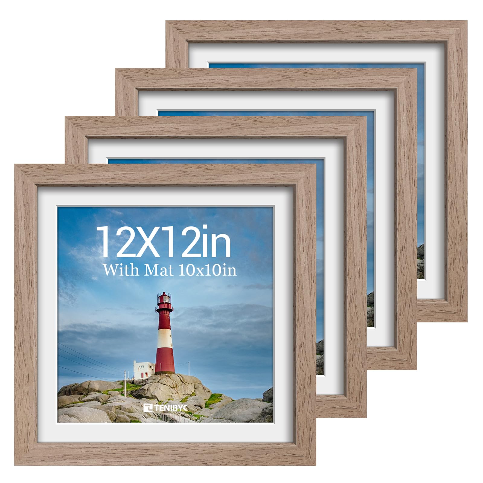 12x16 Picture Frame Set - 4 Pack, Walnut Solid Wood Photo Frames - Tempered Glass - Displays Photos 8.5x11 with Mat or 12 x 16 without - Room, Office, Gallery, Studio, and Hallway Decor - Wall Hanging