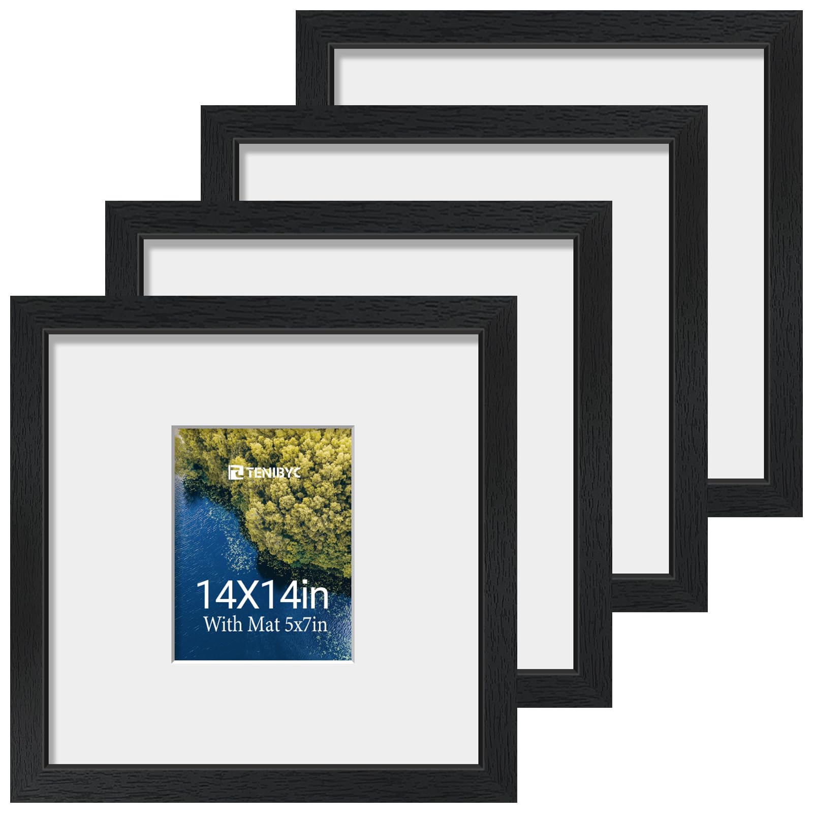12x16 Picture Frame Set - 4 Pack, Walnut Solid Wood Photo Frames - Tempered Glass - Displays Photos 8.5x11 with Mat or 12 x 16 without - Room, Office, Gallery, Studio, and Hallway Decor - Wall Hanging