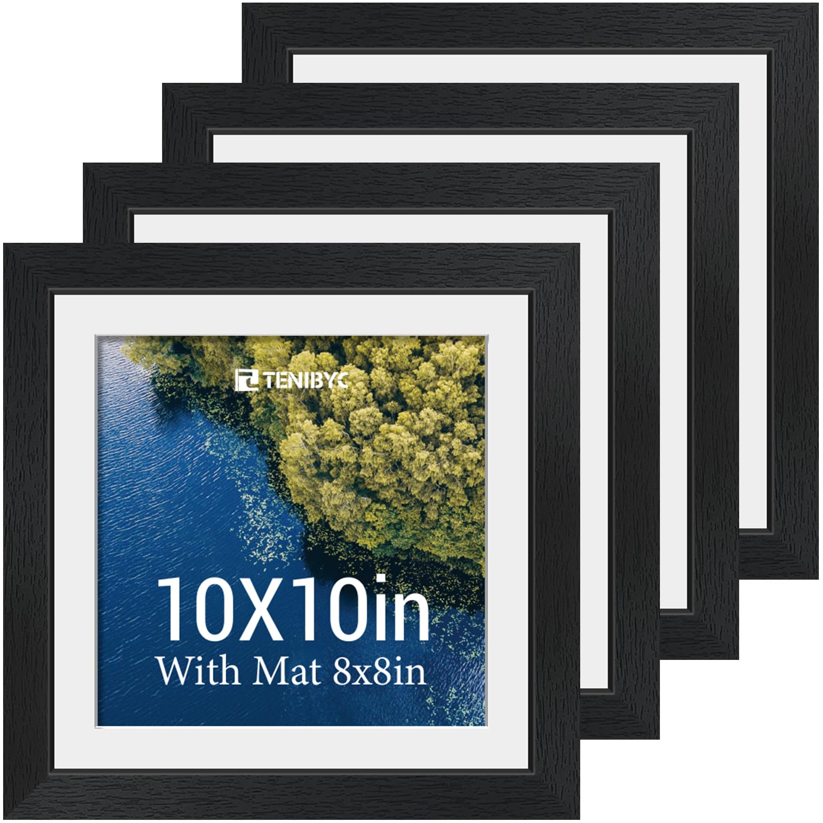 12x16 Picture Frame Set - 4 Pack, Walnut Solid Wood Photo Frames - Tempered Glass - Displays Photos 8.5x11 with Mat or 12 x 16 without - Room, Office, Gallery, Studio, and Hallway Decor - Wall Hanging
