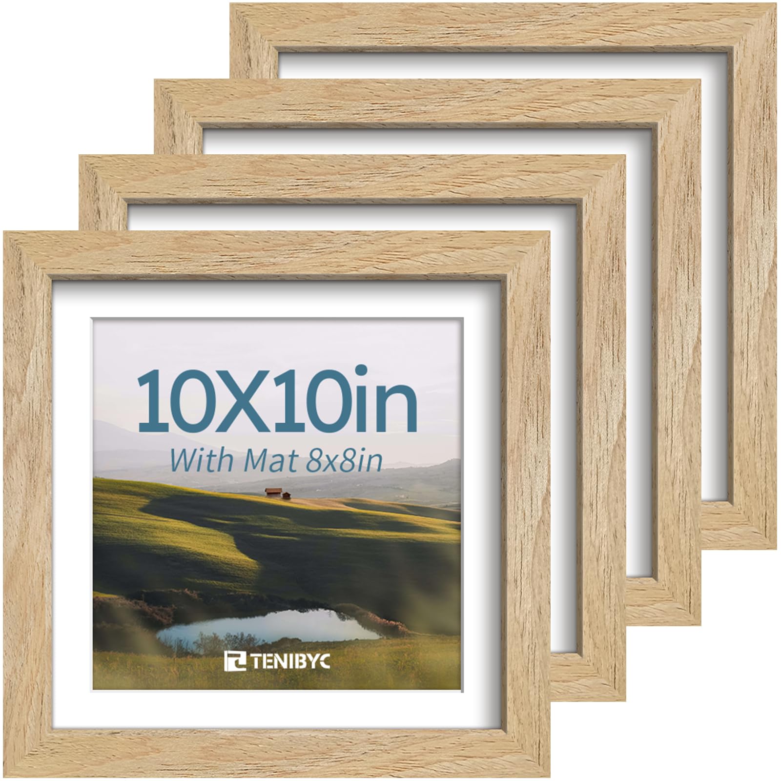 12x16 Picture Frame Set - 4 Pack, Walnut Solid Wood Photo Frames - Tempered Glass - Displays Photos 8.5x11 with Mat or 12 x 16 without - Room, Office, Gallery, Studio, and Hallway Decor - Wall Hanging