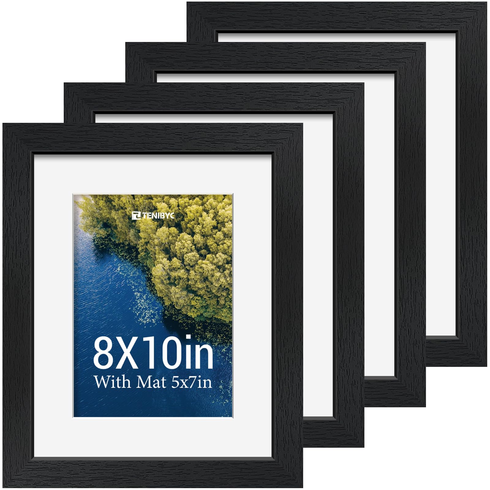 12x16 Picture Frame Set - 4 Pack, Walnut Solid Wood Photo Frames - Tempered Glass - Displays Photos 8.5x11 with Mat or 12 x 16 without - Room, Office, Gallery, Studio, and Hallway Decor - Wall Hanging