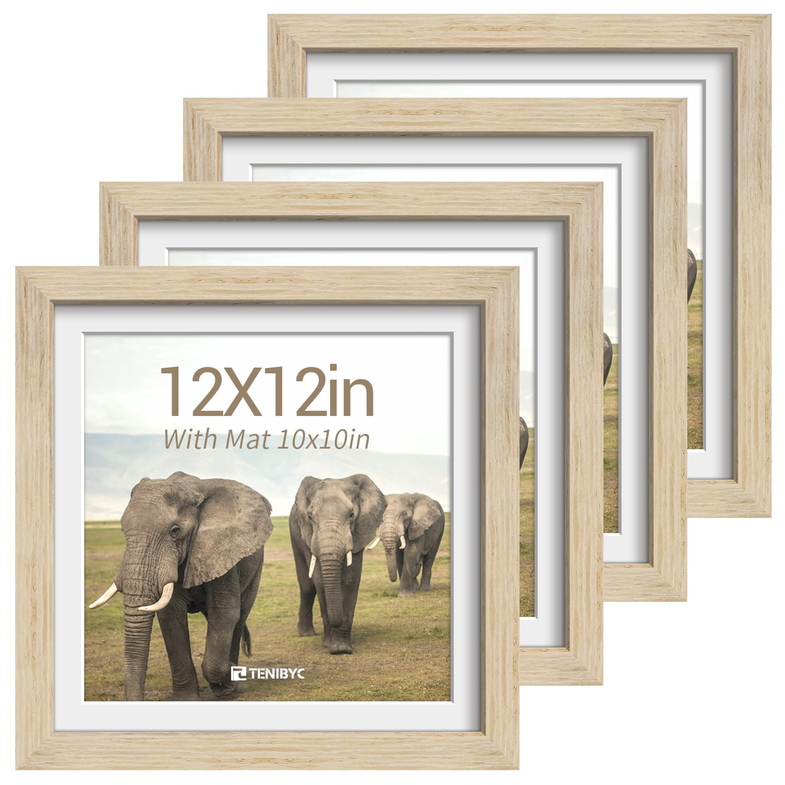 12x16 Picture Frame Set - 4 Pack, Walnut Solid Wood Photo Frames - Tempered Glass - Displays Photos 8.5x11 with Mat or 12 x 16 without - Room, Office, Gallery, Studio, and Hallway Decor - Wall Hanging