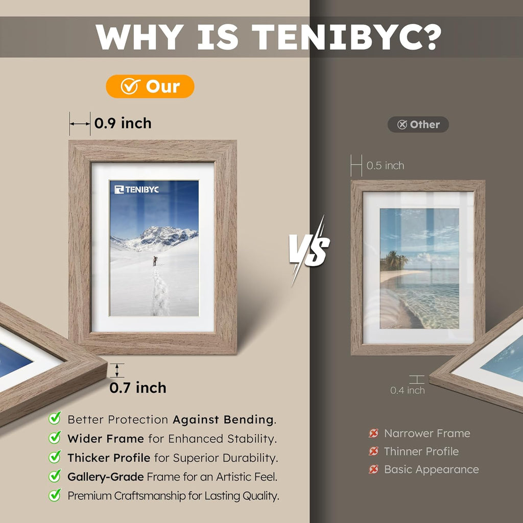 12x16 Picture Frame Set - 4 Pack, Walnut Solid Wood Photo Frames - Tempered Glass - Displays Photos 8.5x11 with Mat or 12 x 16 without - Room, Office, Gallery, Studio, and Hallway Decor - Wall Hanging