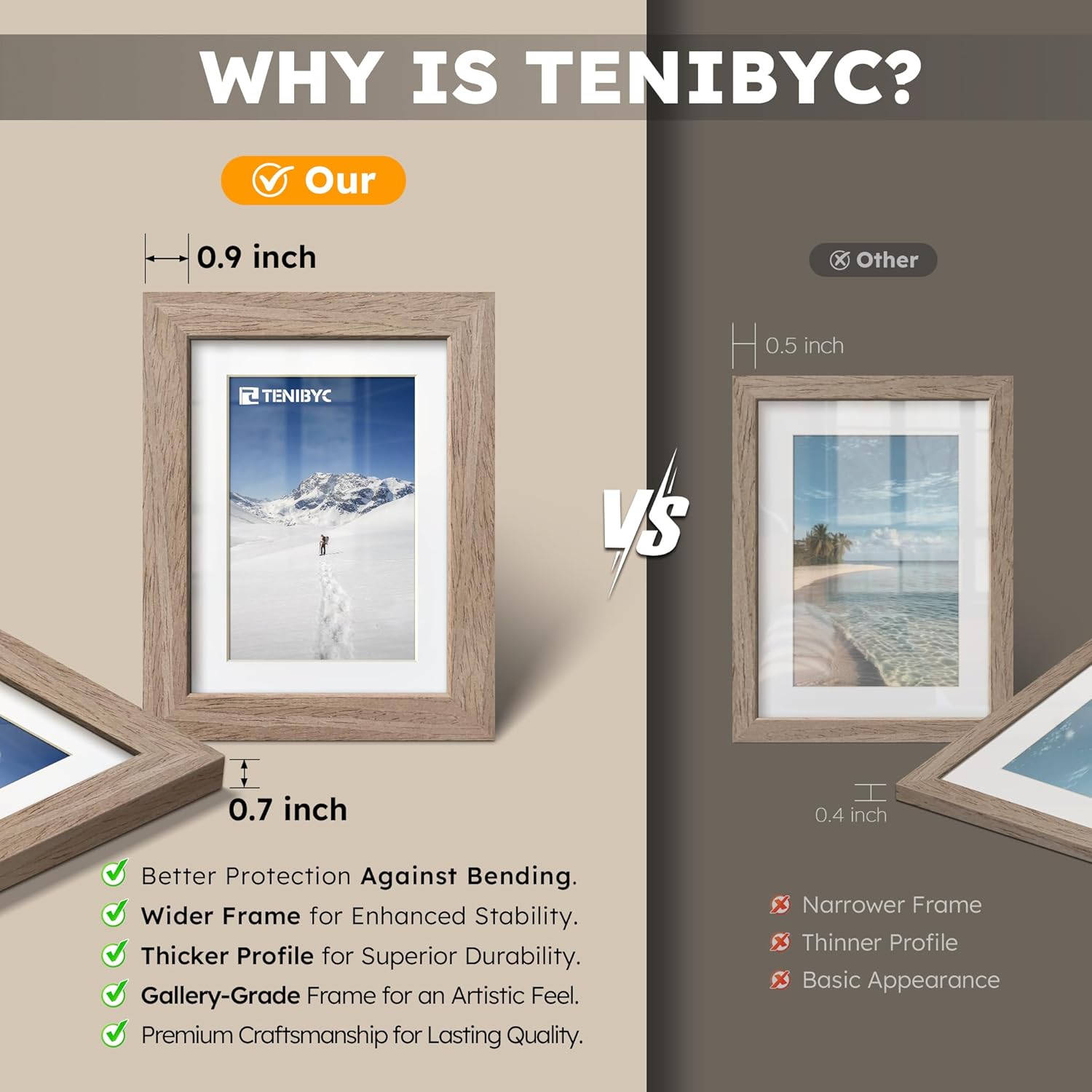 12x16 Picture Frame Set - 4 Pack, Walnut Solid Wood Photo Frames - Tempered Glass - Displays Photos 8.5x11 with Mat or 12 x 16 without - Room, Office, Gallery, Studio, and Hallway Decor - Wall Hanging