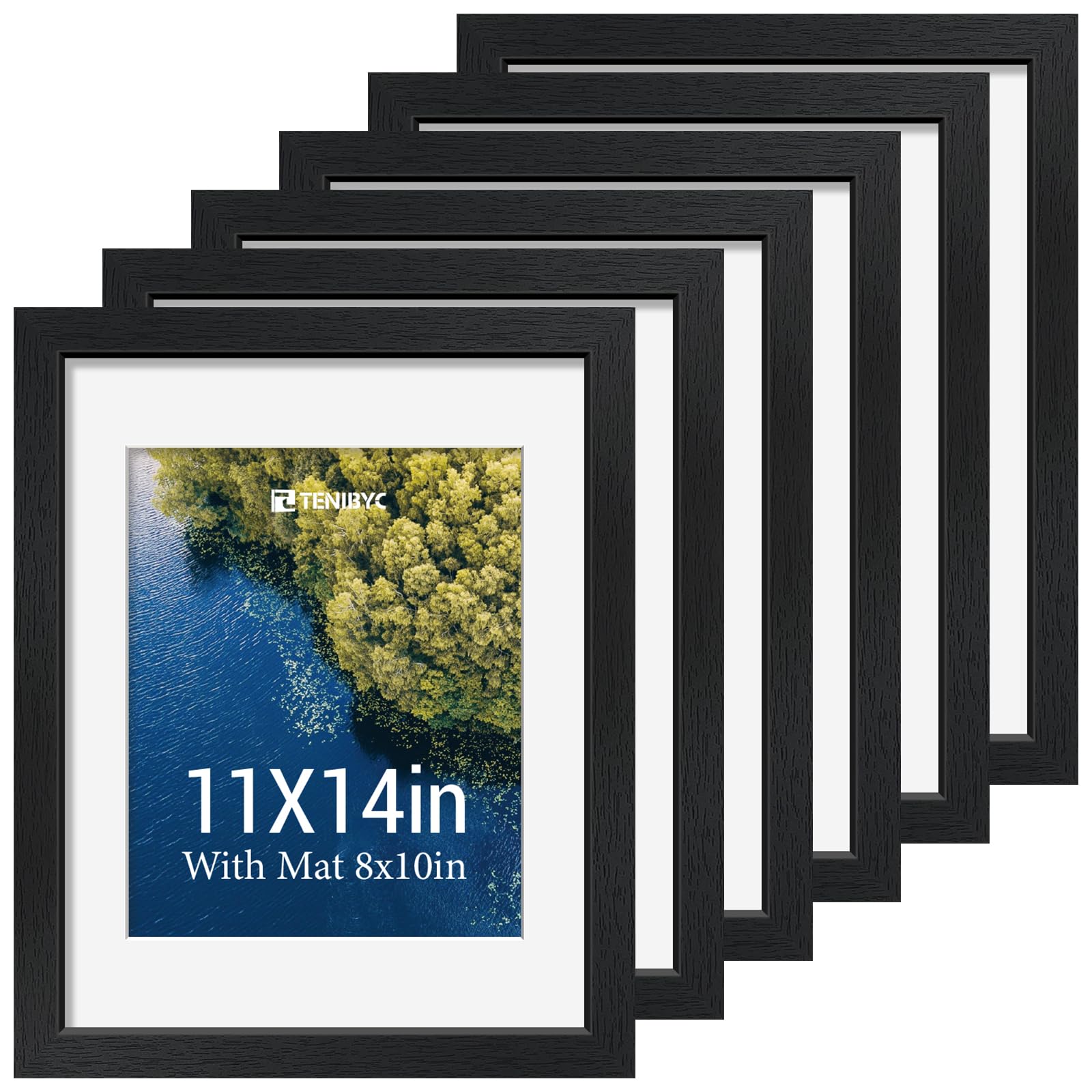 12x16 Picture Frame Set - 4 Pack, Walnut Solid Wood Photo Frames - Tempered Glass - Displays Photos 8.5x11 with Mat or 12 x 16 without - Room, Office, Gallery, Studio, and Hallway Decor - Wall Hanging