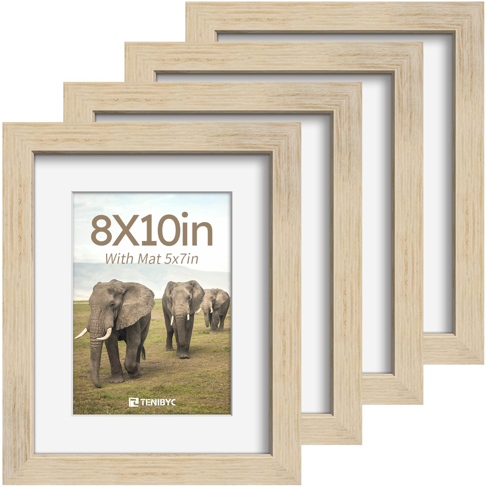 12x16 Picture Frame Set - 4 Pack, Walnut Solid Wood Photo Frames - Tempered Glass - Displays Photos 8.5x11 with Mat or 12 x 16 without - Room, Office, Gallery, Studio, and Hallway Decor - Wall Hanging