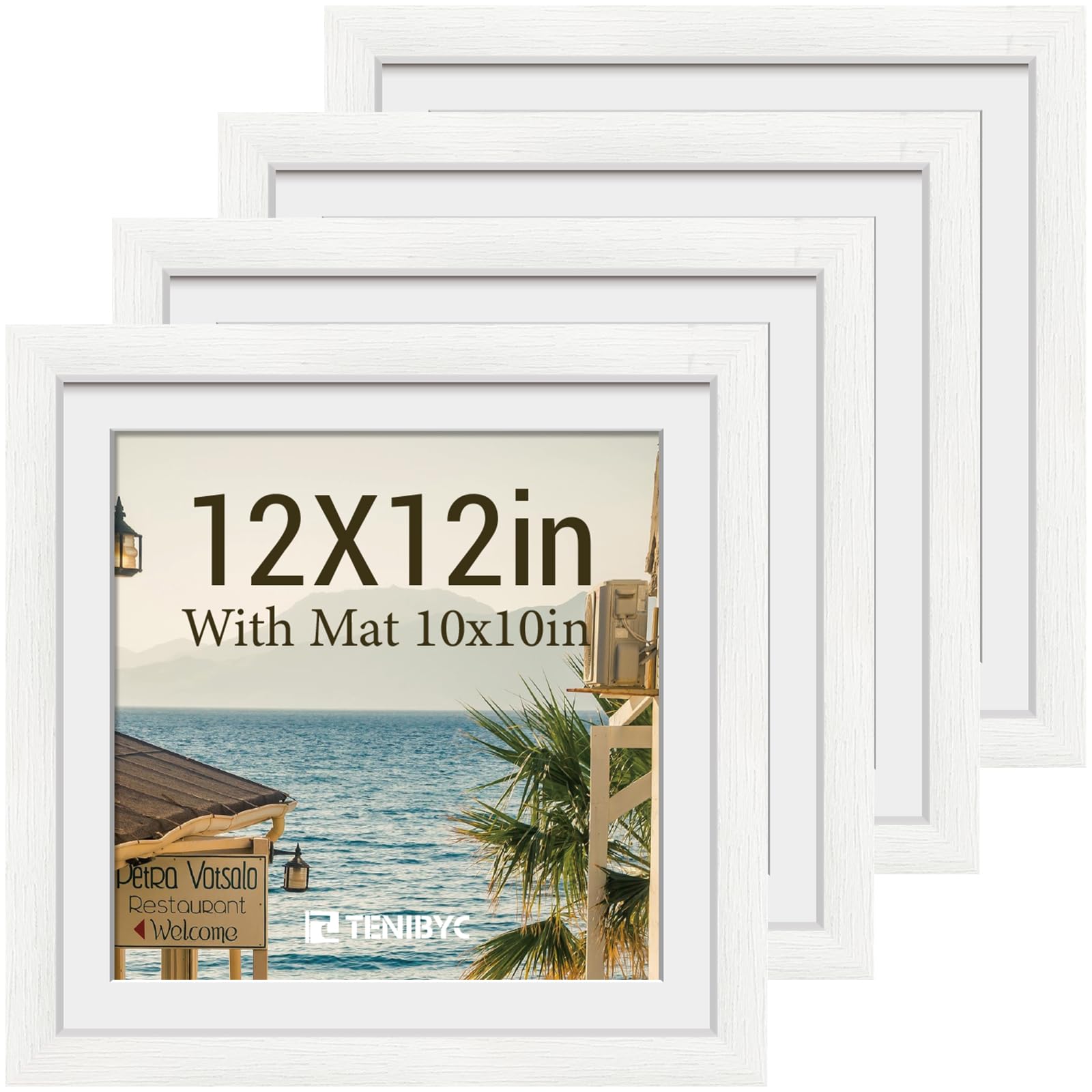 12x16 Picture Frame Set - 4 Pack, Walnut Solid Wood Photo Frames - Tempered Glass - Displays Photos 8.5x11 with Mat or 12 x 16 without - Room, Office, Gallery, Studio, and Hallway Decor - Wall Hanging