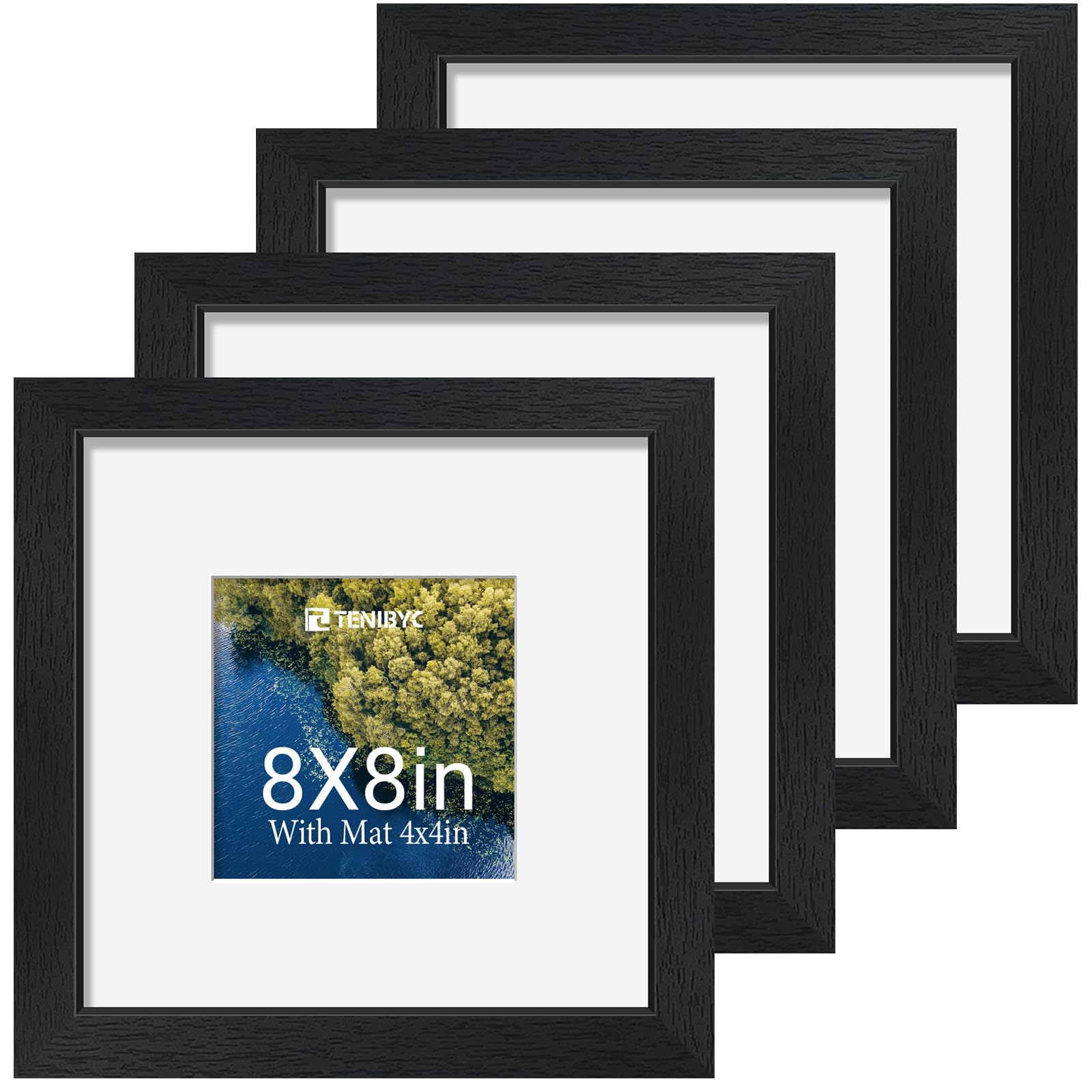12x16 Picture Frame Set - 4 Pack, Walnut Solid Wood Photo Frames - Tempered Glass - Displays Photos 8.5x11 with Mat or 12 x 16 without - Room, Office, Gallery, Studio, and Hallway Decor - Wall Hanging