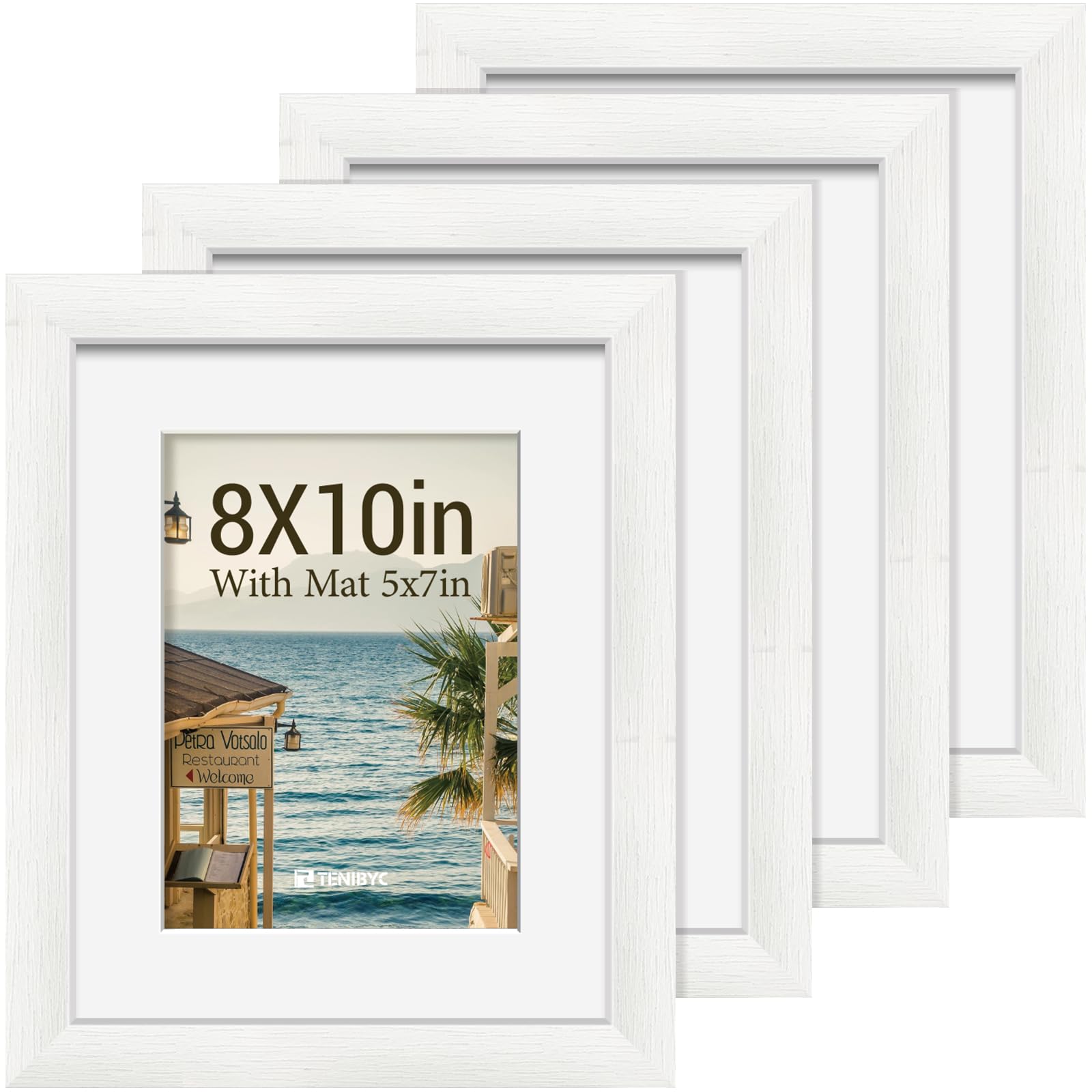 12x16 Picture Frame Set - 4 Pack, Walnut Solid Wood Photo Frames - Tempered Glass - Displays Photos 8.5x11 with Mat or 12 x 16 without - Room, Office, Gallery, Studio, and Hallway Decor - Wall Hanging