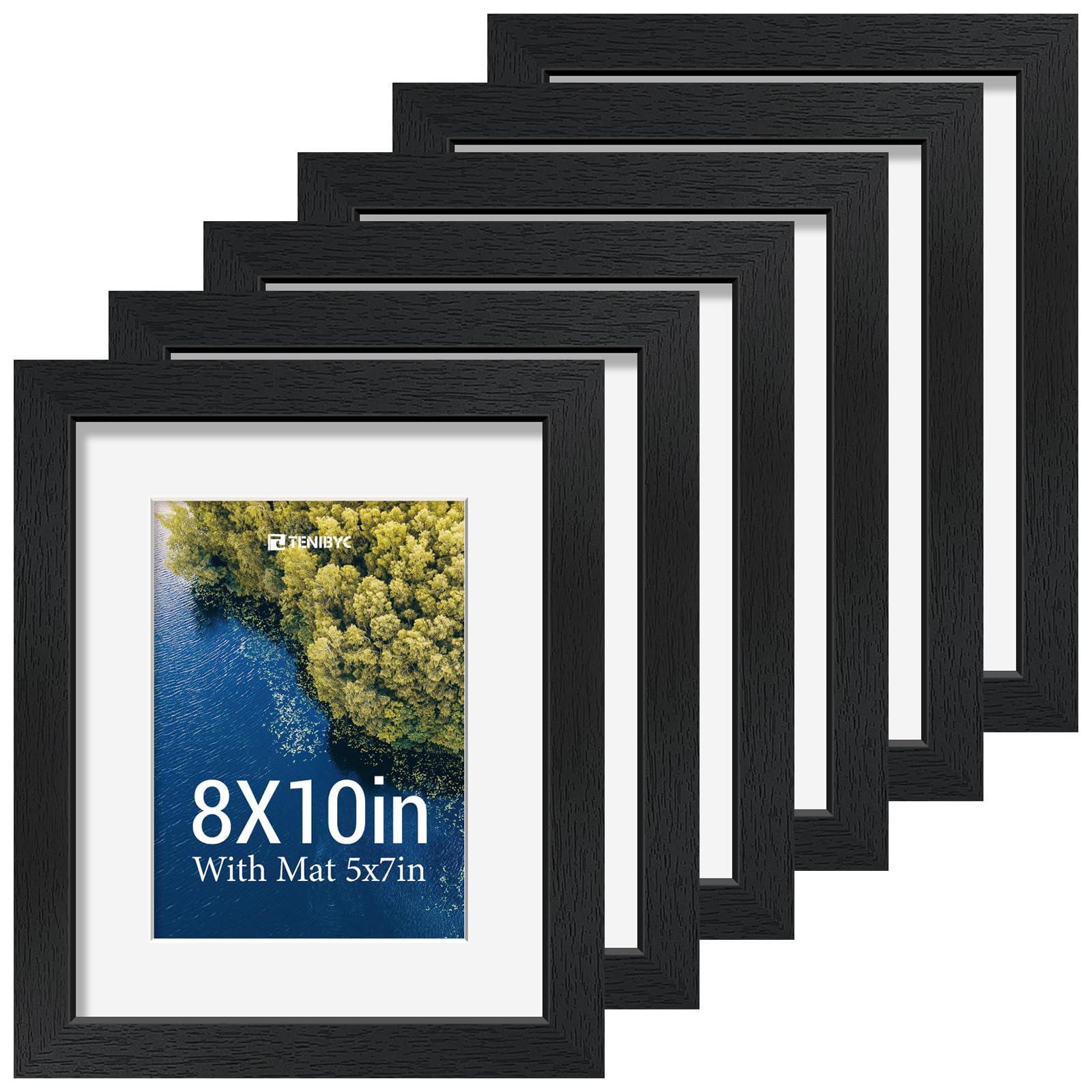 12x16 Picture Frame Set - 4 Pack, Walnut Solid Wood Photo Frames - Tempered Glass - Displays Photos 8.5x11 with Mat or 12 x 16 without - Room, Office, Gallery, Studio, and Hallway Decor - Wall Hanging