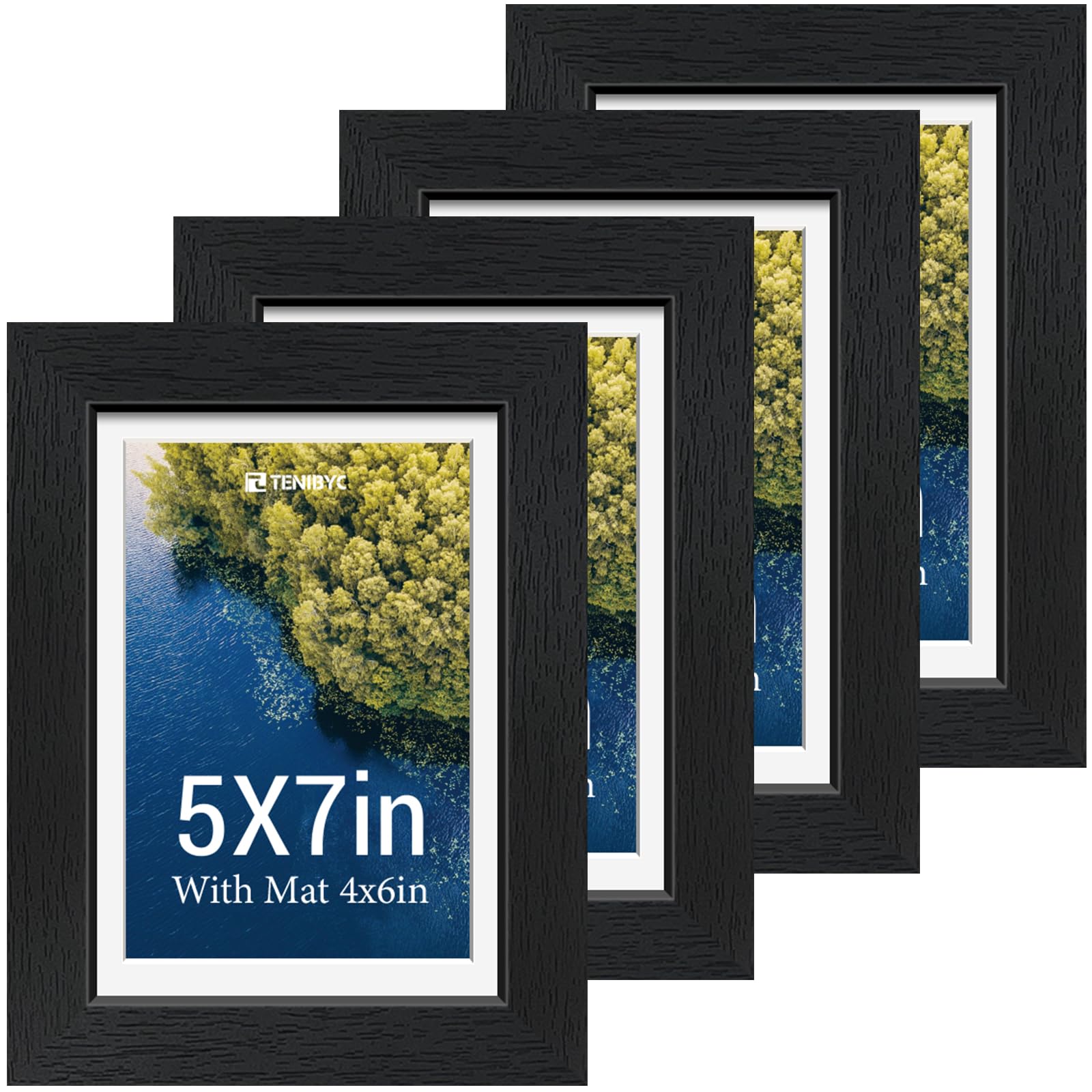 12x16 Picture Frame Set - 4 Pack, Walnut Solid Wood Photo Frames - Tempered Glass - Displays Photos 8.5x11 with Mat or 12 x 16 without - Room, Office, Gallery, Studio, and Hallway Decor - Wall Hanging