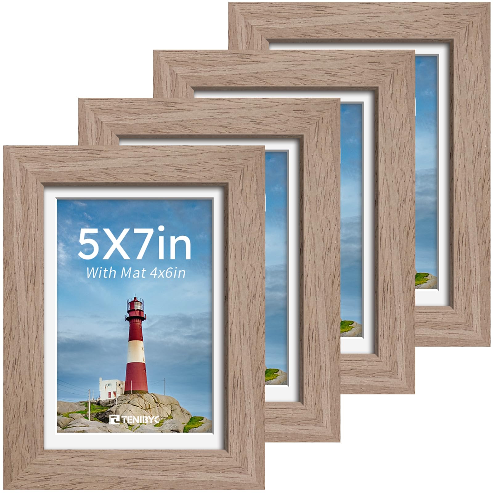 12x16 Picture Frame Set - 4 Pack, Walnut Solid Wood Photo Frames - Tempered Glass - Displays Photos 8.5x11 with Mat or 12 x 16 without - Room, Office, Gallery, Studio, and Hallway Decor - Wall Hanging