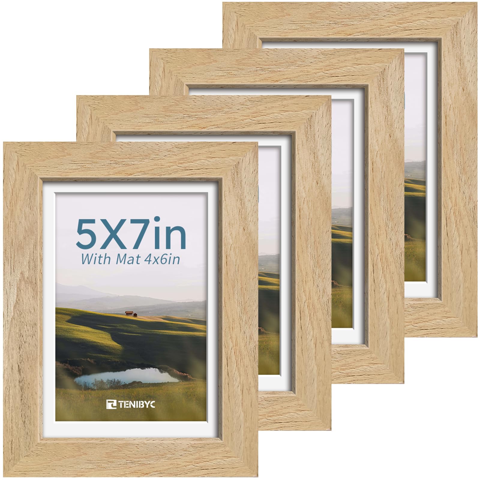 12x16 Picture Frame Set - 4 Pack, Walnut Solid Wood Photo Frames - Tempered Glass - Displays Photos 8.5x11 with Mat or 12 x 16 without - Room, Office, Gallery, Studio, and Hallway Decor - Wall Hanging