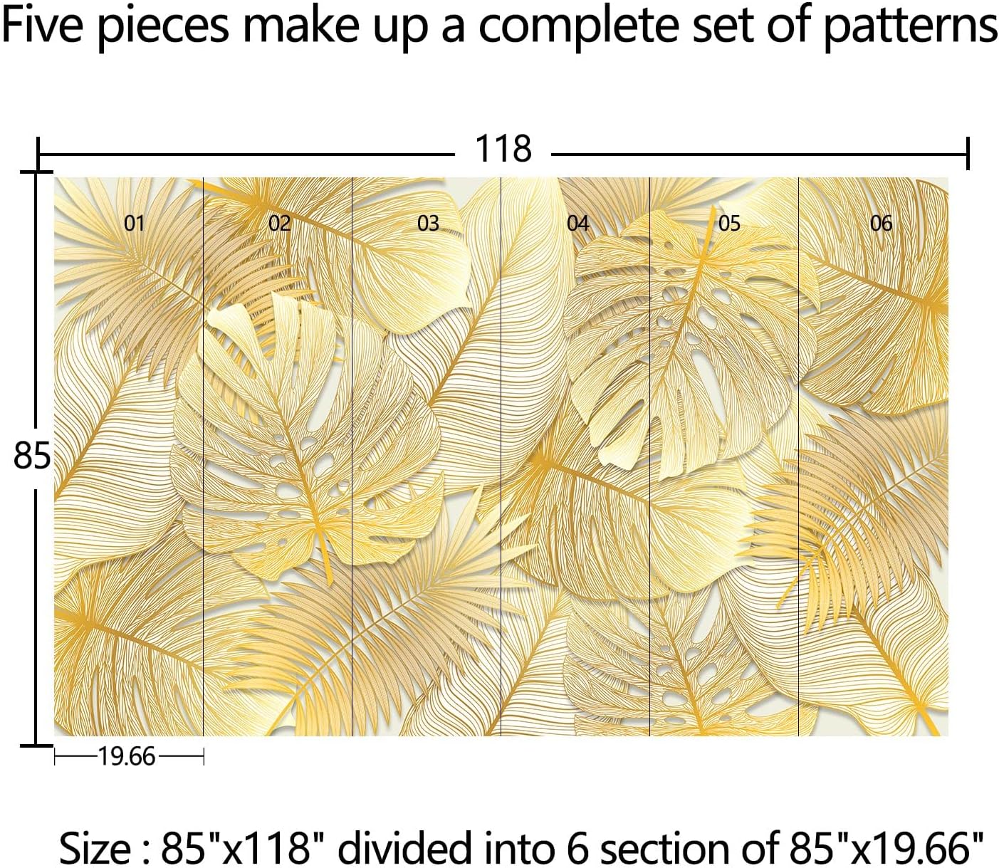 Visual 3D Golden line Texture Leaf Wallpaper Plant Landscape Mural (Self-Adhesive) - 85"x118"