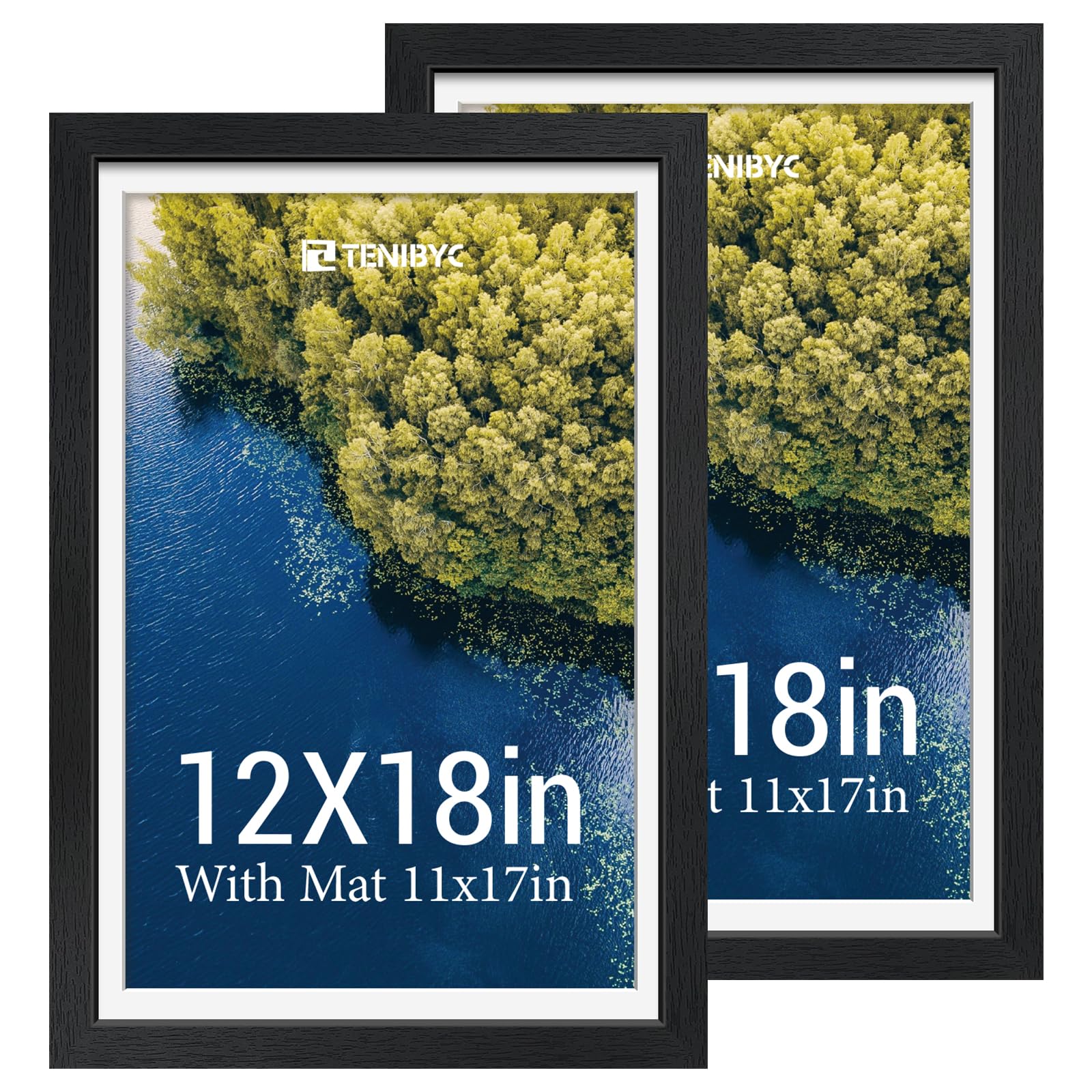 12x16 Picture Frame Set - 4 Pack, Walnut Solid Wood Photo Frames - Tempered Glass - Displays Photos 8.5x11 with Mat or 12 x 16 without - Room, Office, Gallery, Studio, and Hallway Decor - Wall Hanging