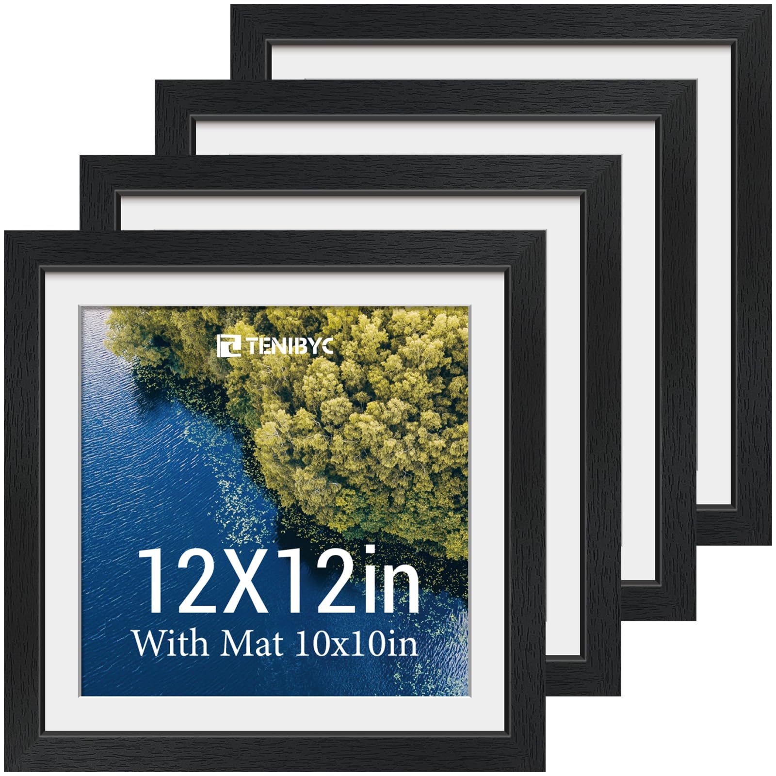 12x16 Picture Frame Set - 4 Pack, Walnut Solid Wood Photo Frames - Tempered Glass - Displays Photos 8.5x11 with Mat or 12 x 16 without - Room, Office, Gallery, Studio, and Hallway Decor - Wall Hanging