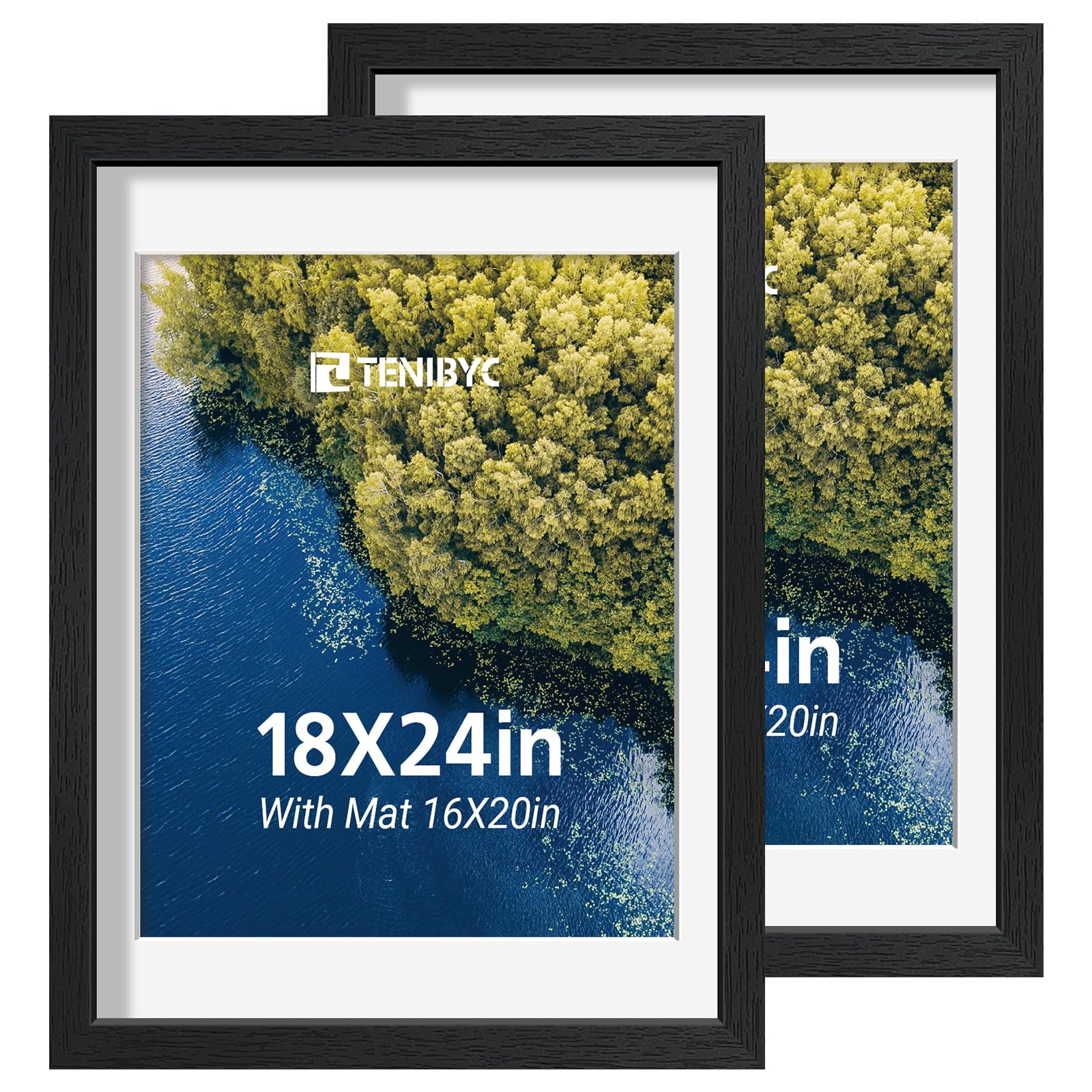 12x16 Picture Frame Set - 4 Pack, Walnut Solid Wood Photo Frames - Tempered Glass - Displays Photos 8.5x11 with Mat or 12 x 16 without - Room, Office, Gallery, Studio, and Hallway Decor - Wall Hanging