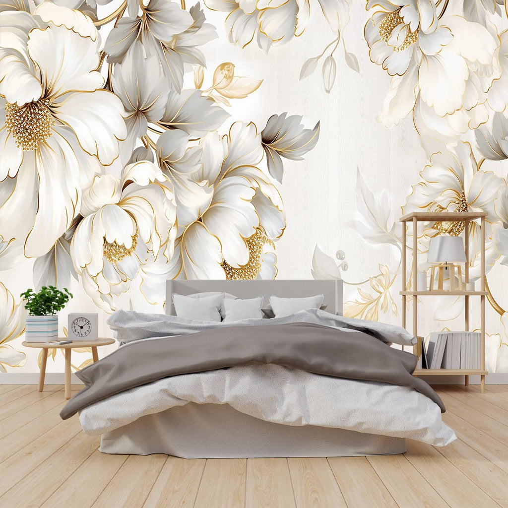 Visual 3D Golden line Texture Leaf Wallpaper Plant Landscape Mural (Self-Adhesive) - 85"x118"