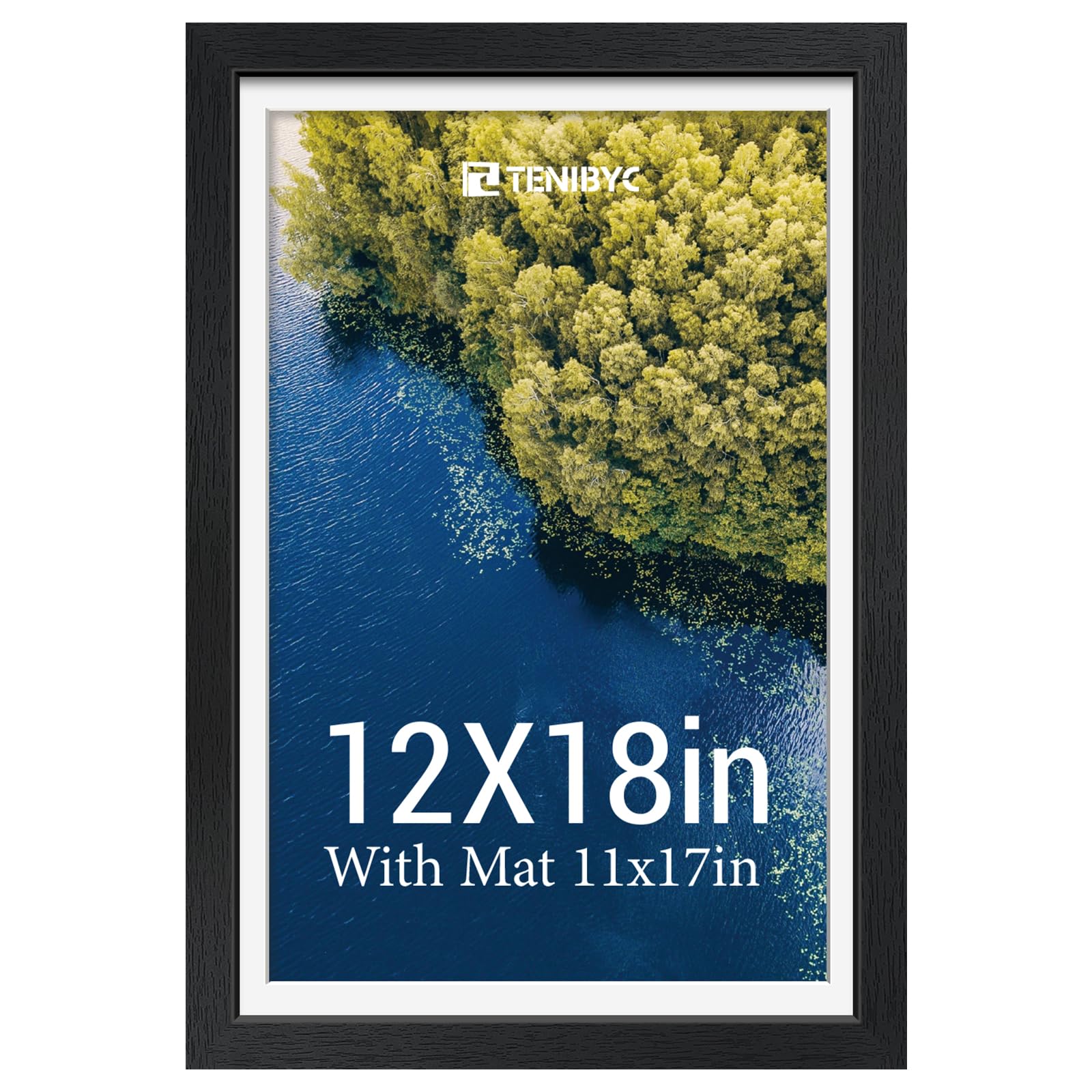 12x16 Picture Frame Set - 4 Pack, Walnut Solid Wood Photo Frames - Tempered Glass - Displays Photos 8.5x11 with Mat or 12 x 16 without - Room, Office, Gallery, Studio, and Hallway Decor - Wall Hanging