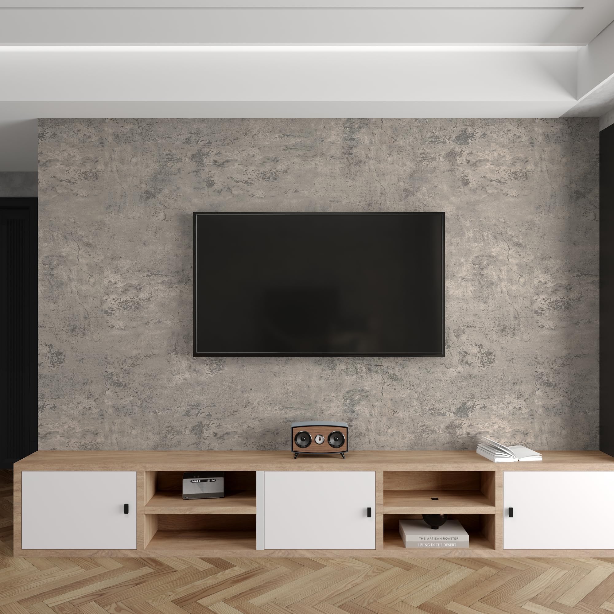 3yecao 24"×354" Wide Thick Light Brown Grey Concrete Wallpaper Peel and Stick 3D Distressed Faux Vinyl Wrap Industrial Cement Contact Paper Matte Textured Wall Sticker for Gym Bathroom Bedroom Walls
