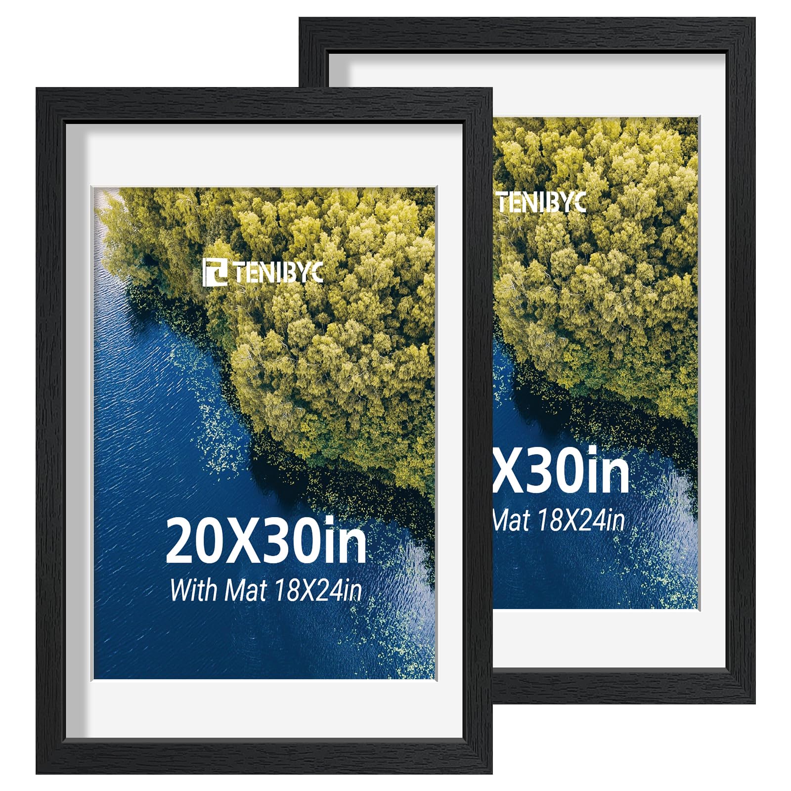 12x16 Picture Frame Set - 4 Pack, Walnut Solid Wood Photo Frames - Tempered Glass - Displays Photos 8.5x11 with Mat or 12 x 16 without - Room, Office, Gallery, Studio, and Hallway Decor - Wall Hanging