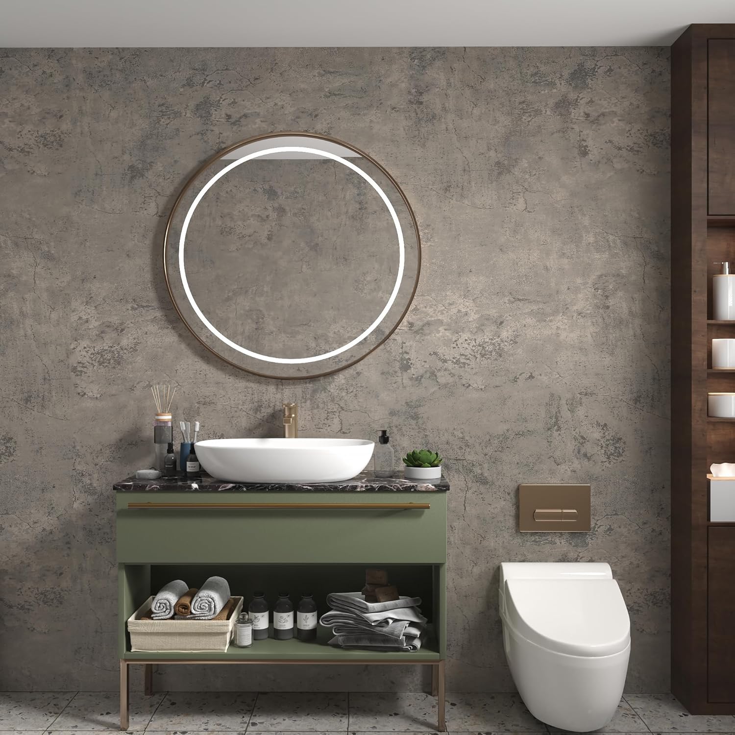 3yecao 24"×354" Wide Thick Light Brown Grey Concrete Wallpaper Peel and Stick 3D Distressed Faux Vinyl Wrap Industrial Cement Contact Paper Matte Textured Wall Sticker for Gym Bathroom Bedroom Walls