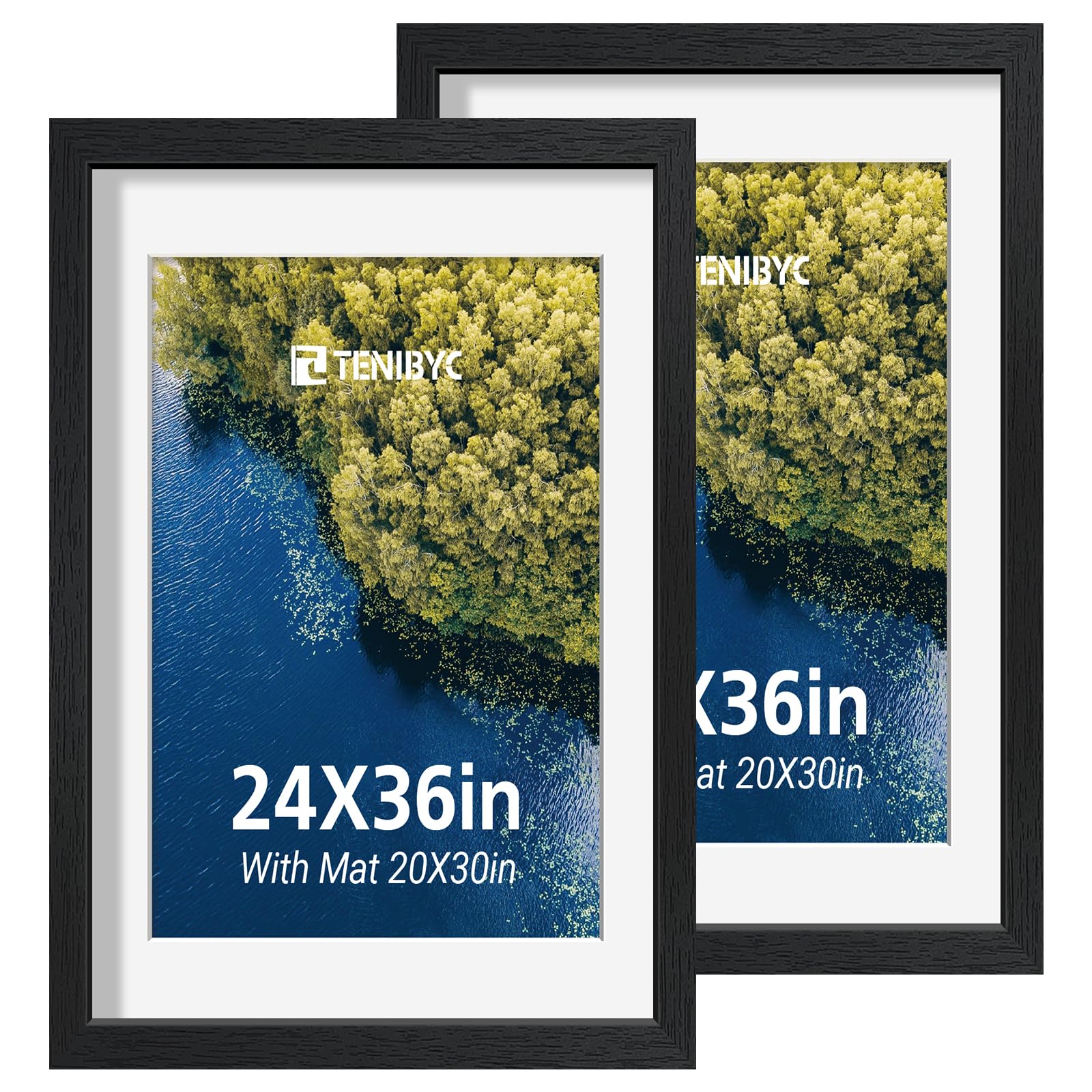 12x16 Picture Frame Set - 4 Pack, Walnut Solid Wood Photo Frames - Tempered Glass - Displays Photos 8.5x11 with Mat or 12 x 16 without - Room, Office, Gallery, Studio, and Hallway Decor - Wall Hanging