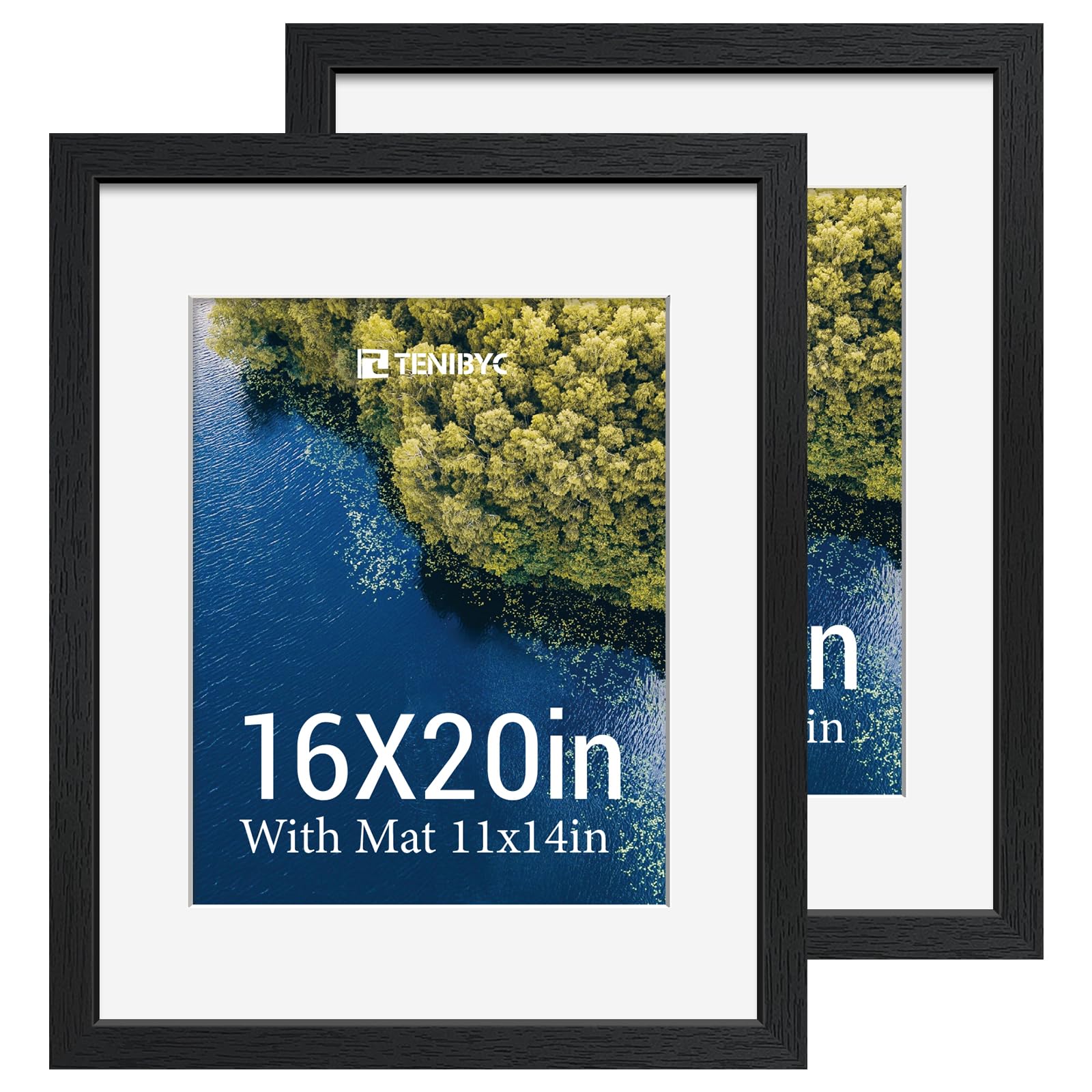 12x16 Picture Frame Set - 4 Pack, Walnut Solid Wood Photo Frames - Tempered Glass - Displays Photos 8.5x11 with Mat or 12 x 16 without - Room, Office, Gallery, Studio, and Hallway Decor - Wall Hanging