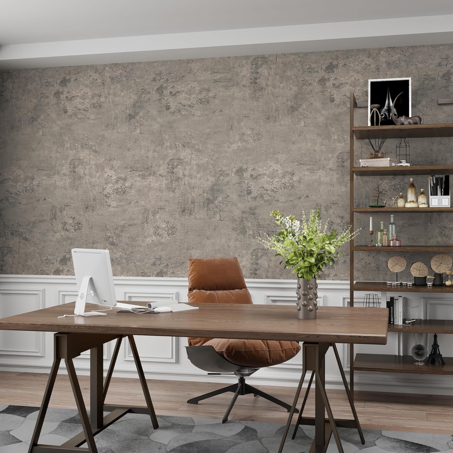 3yecao 24"×354" Wide Thick Light Brown Grey Concrete Wallpaper Peel and Stick 3D Distressed Faux Vinyl Wrap Industrial Cement Contact Paper Matte Textured Wall Sticker for Gym Bathroom Bedroom Walls