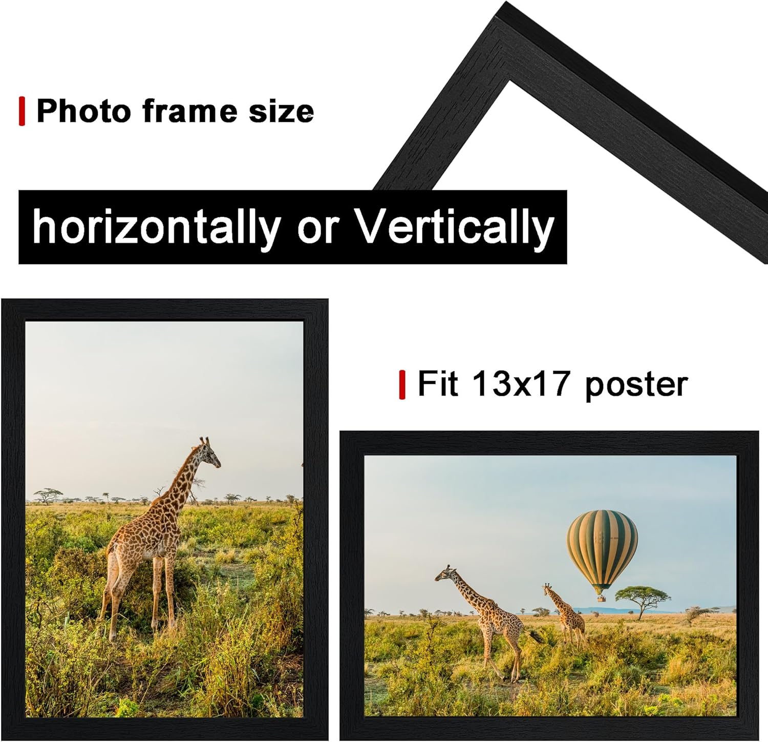 13x17 Picture Frame Set of 3, Wooden Frame Black for 13 x 17 Inch Picture Poster Photo with Durable Shatter Resistant Plexiglass,Wall Gallery Poster Photo frame 13 by 17 Frame for Wall best gift