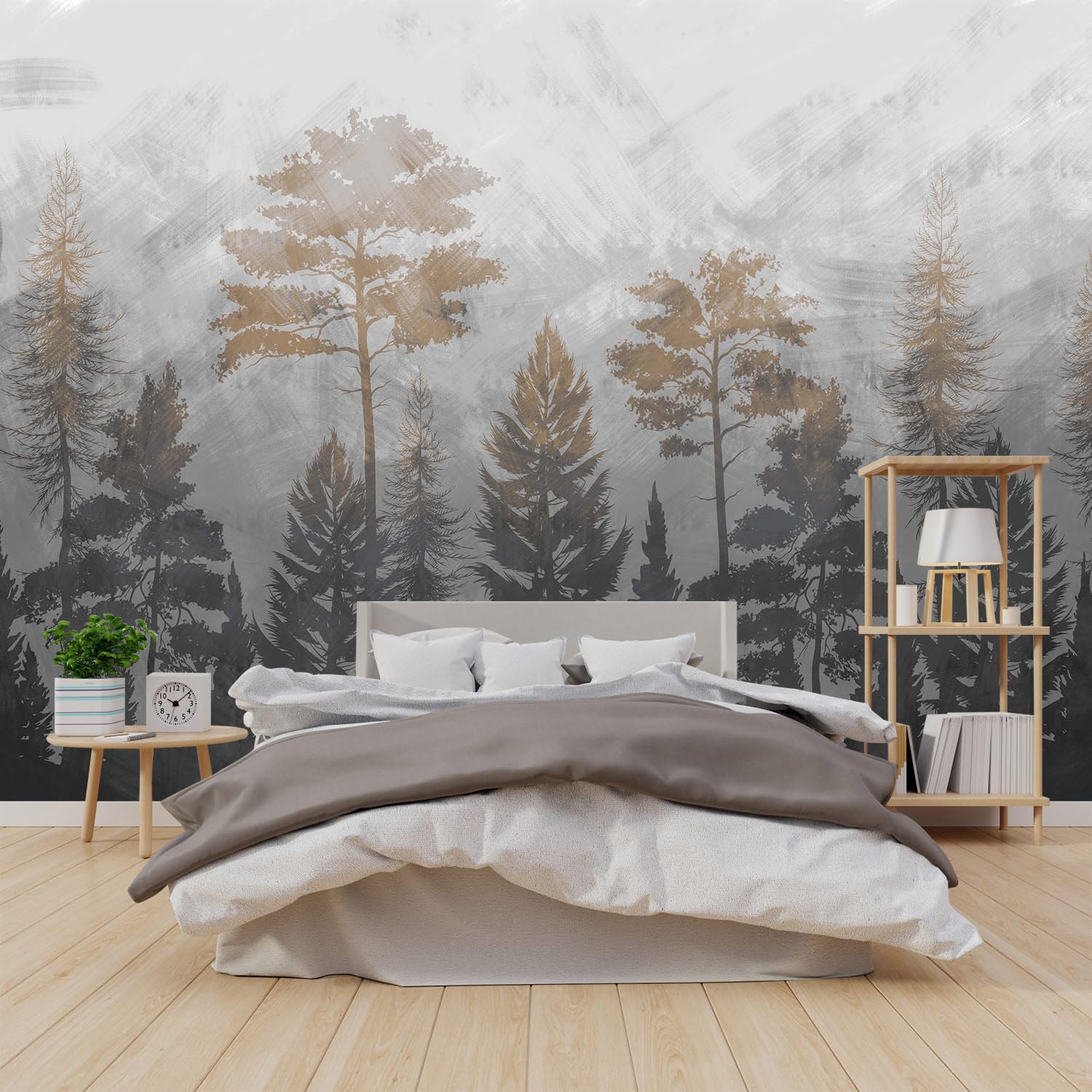 Visual 3D Golden line Texture Leaf Wallpaper Plant Landscape Mural (Self-Adhesive) - 85"x118"
